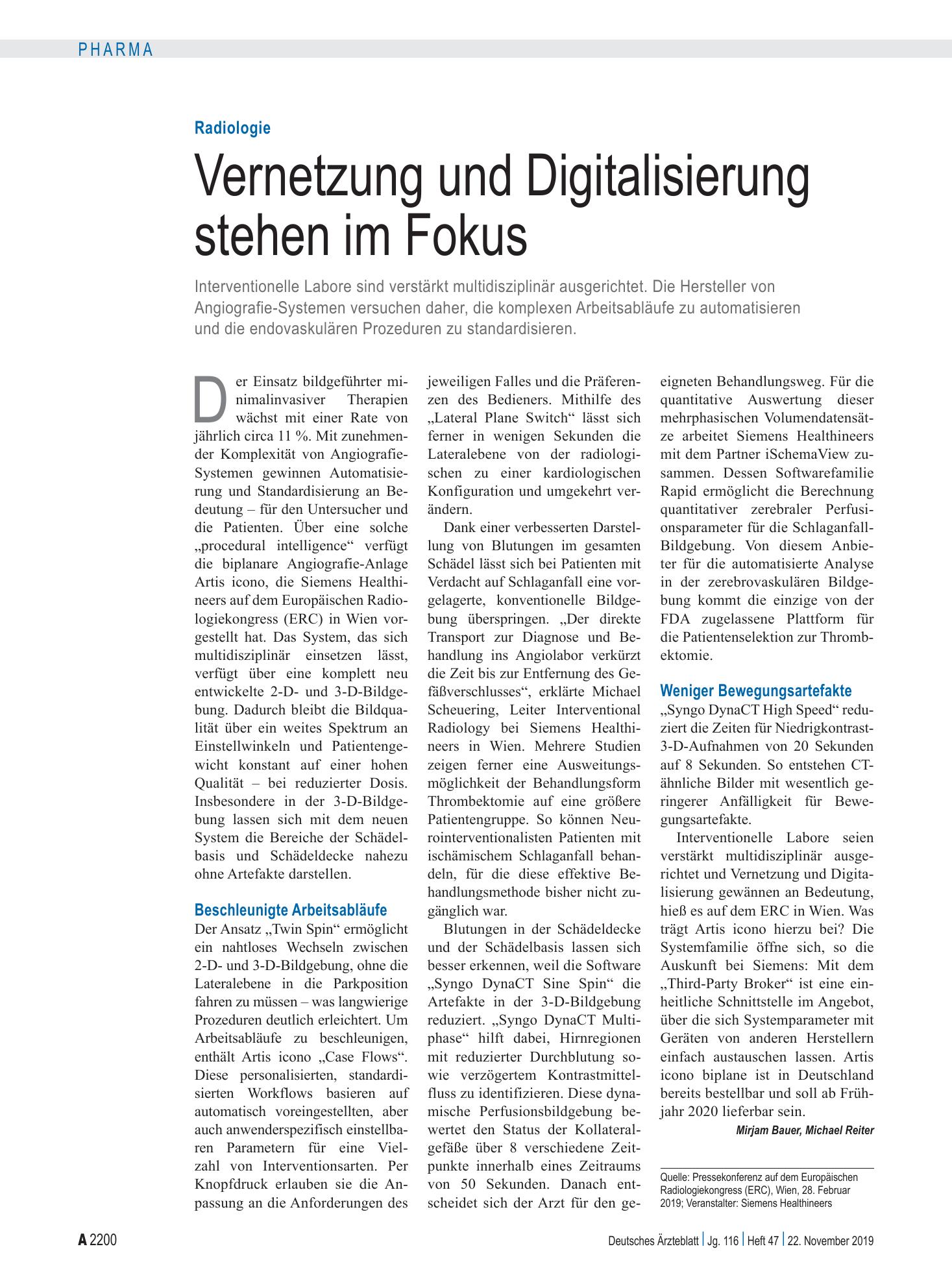 Vorschauseite 1: Radiologie: Vernetzung und Digitalisierung stehen im Fokus – Deutsches Ärzteblatt