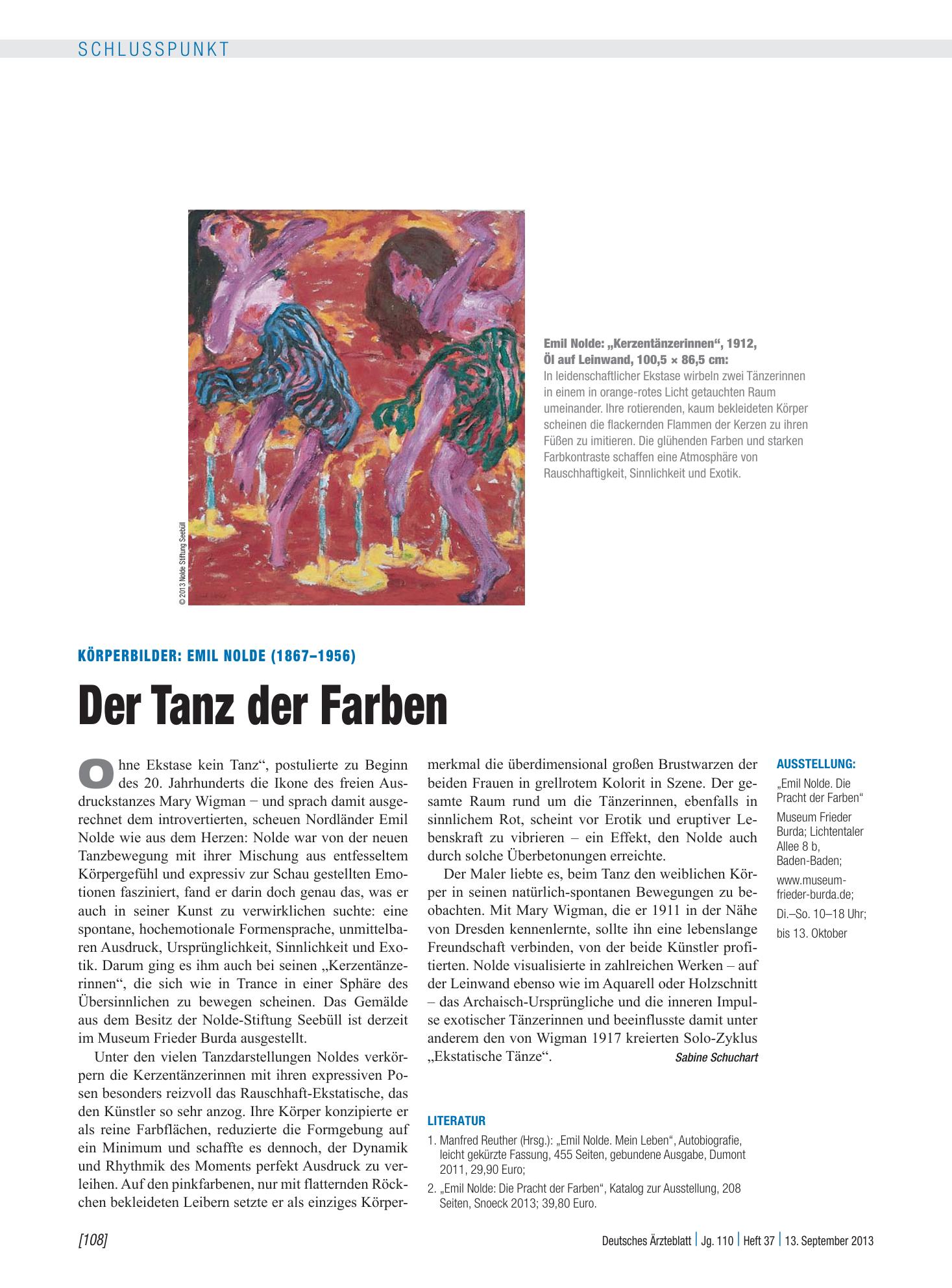 Vorschauseite 1: Körperbilder: Emil Nolde (1867–1956) – Der Tanz der Farben – Deutsches Ärzteblatt