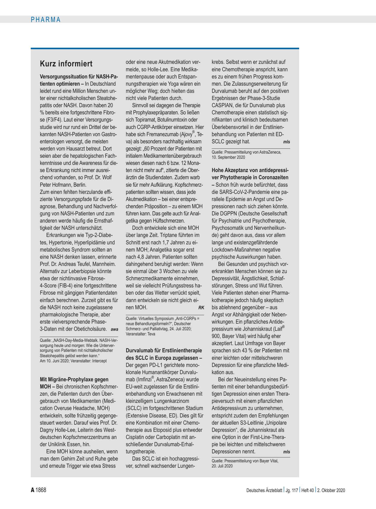 Vorschauseite 1: Kurz informiert – Deutsches Ärzteblatt