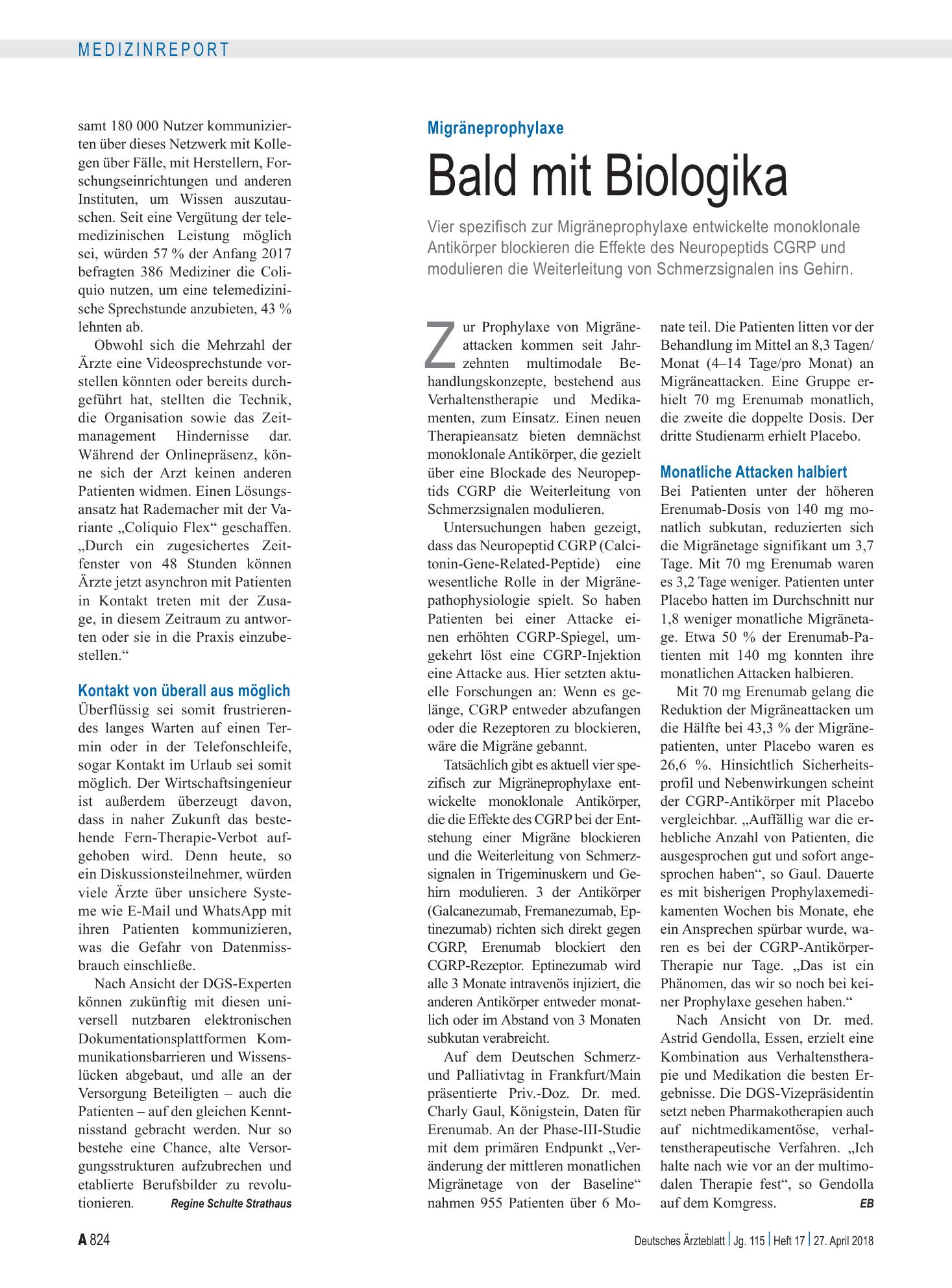 Vorschauseite 1: Migräneprophylaxe: Bald mit Biologika – Deutsches Ärzteblatt