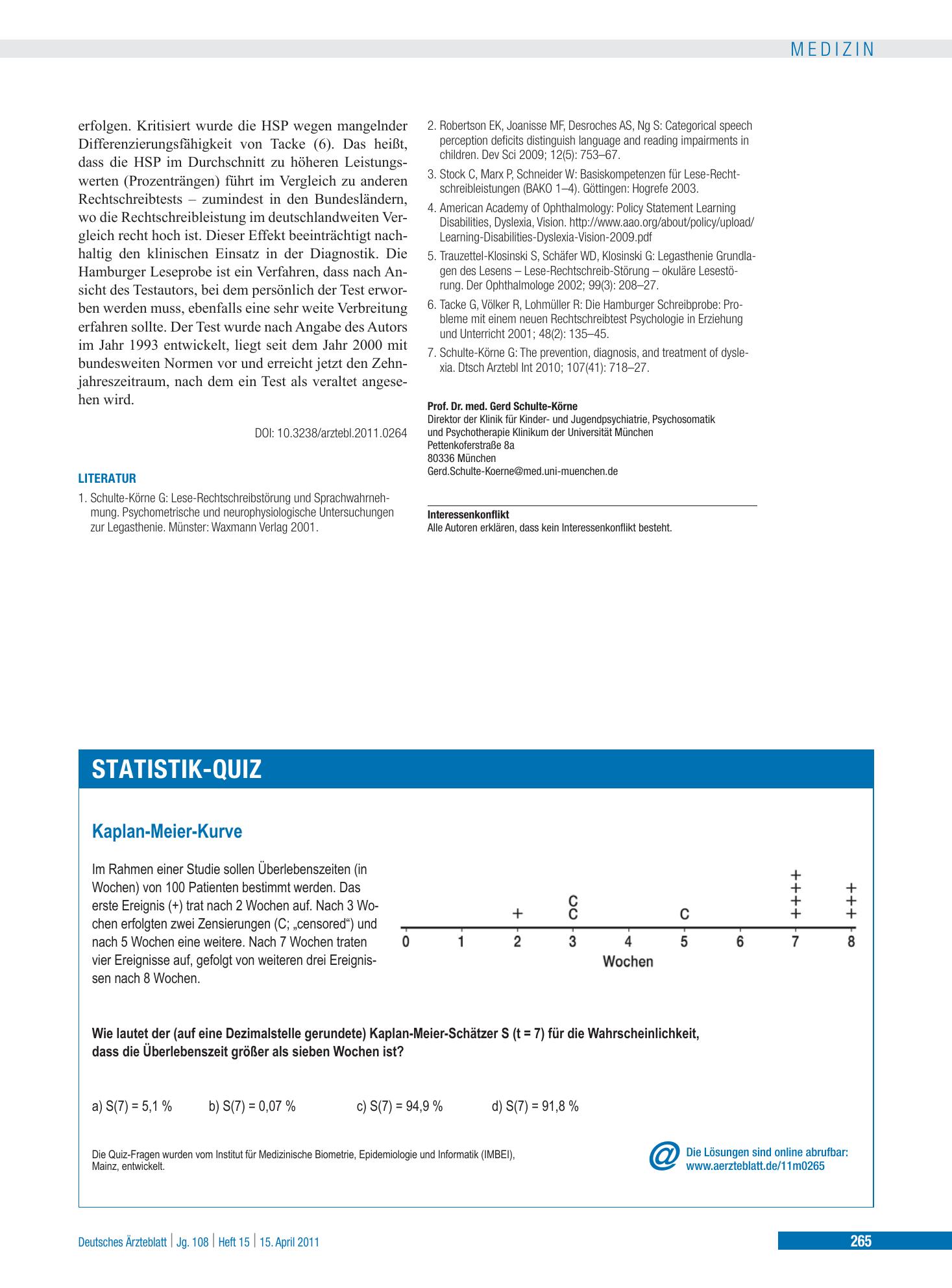 Vorschauseite 1: Kaplan-Meier-Kurve – Deutsches Ärzteblatt