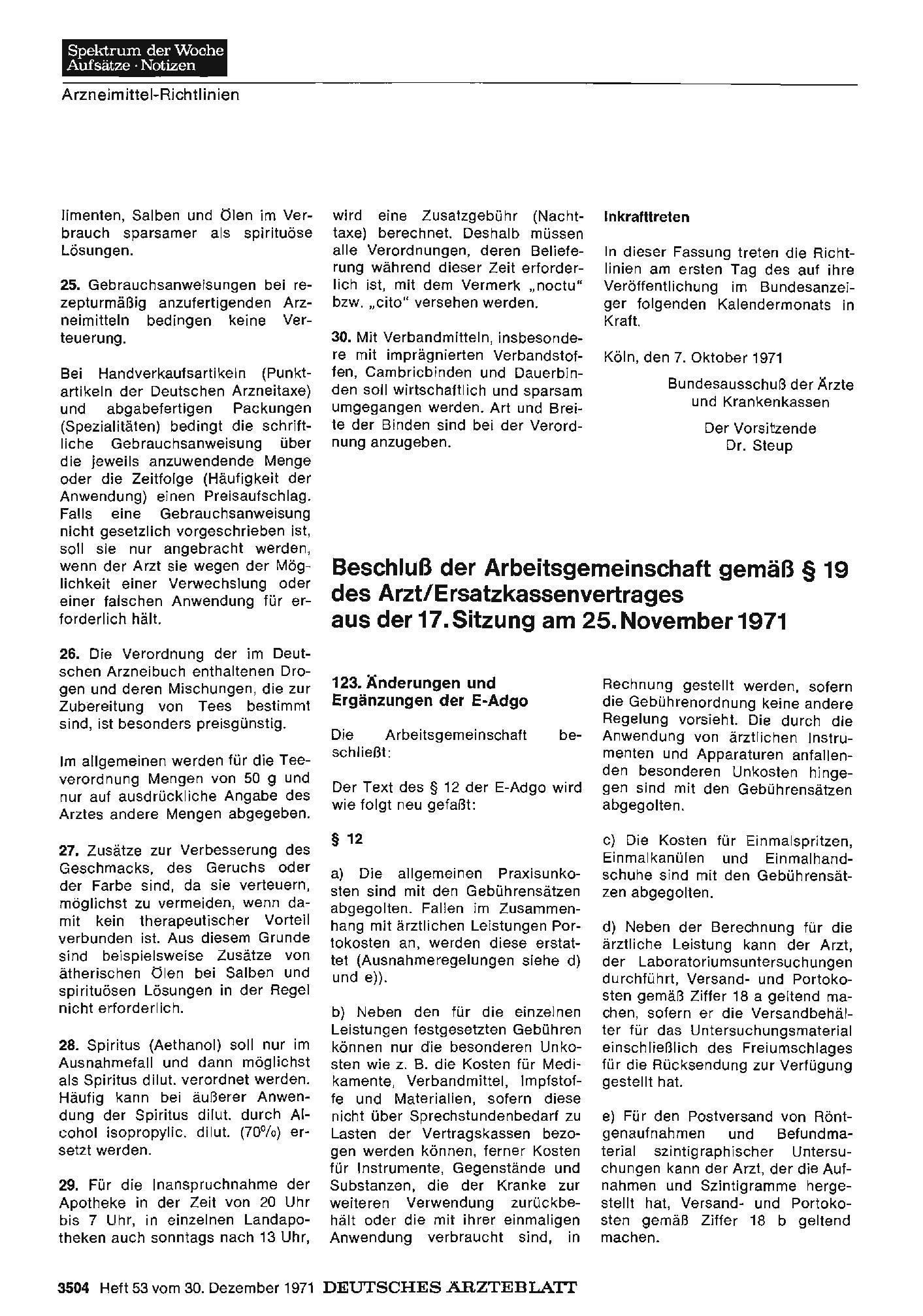 Vorschauseite 1: Beschluß der Arbeitsgemeinschaft gemäß § 19 des Arzt/Ersatzkassenvertrages aus der 17.Sitzung am 25. November 1971