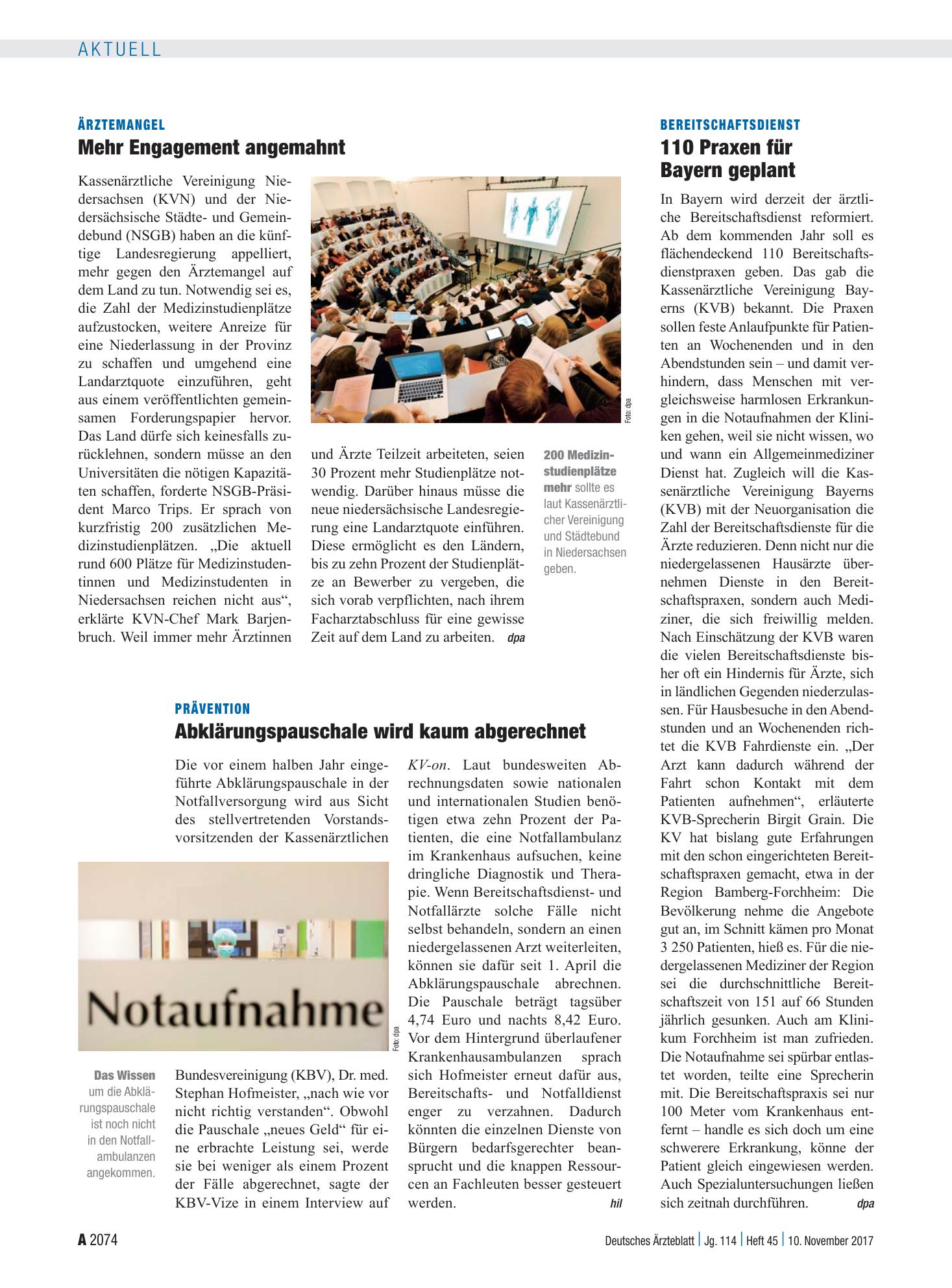 Vorschauseite 1: Prävention: Abklärungspauschale wird kaum abgerechnet – Deutsches Ärzteblatt