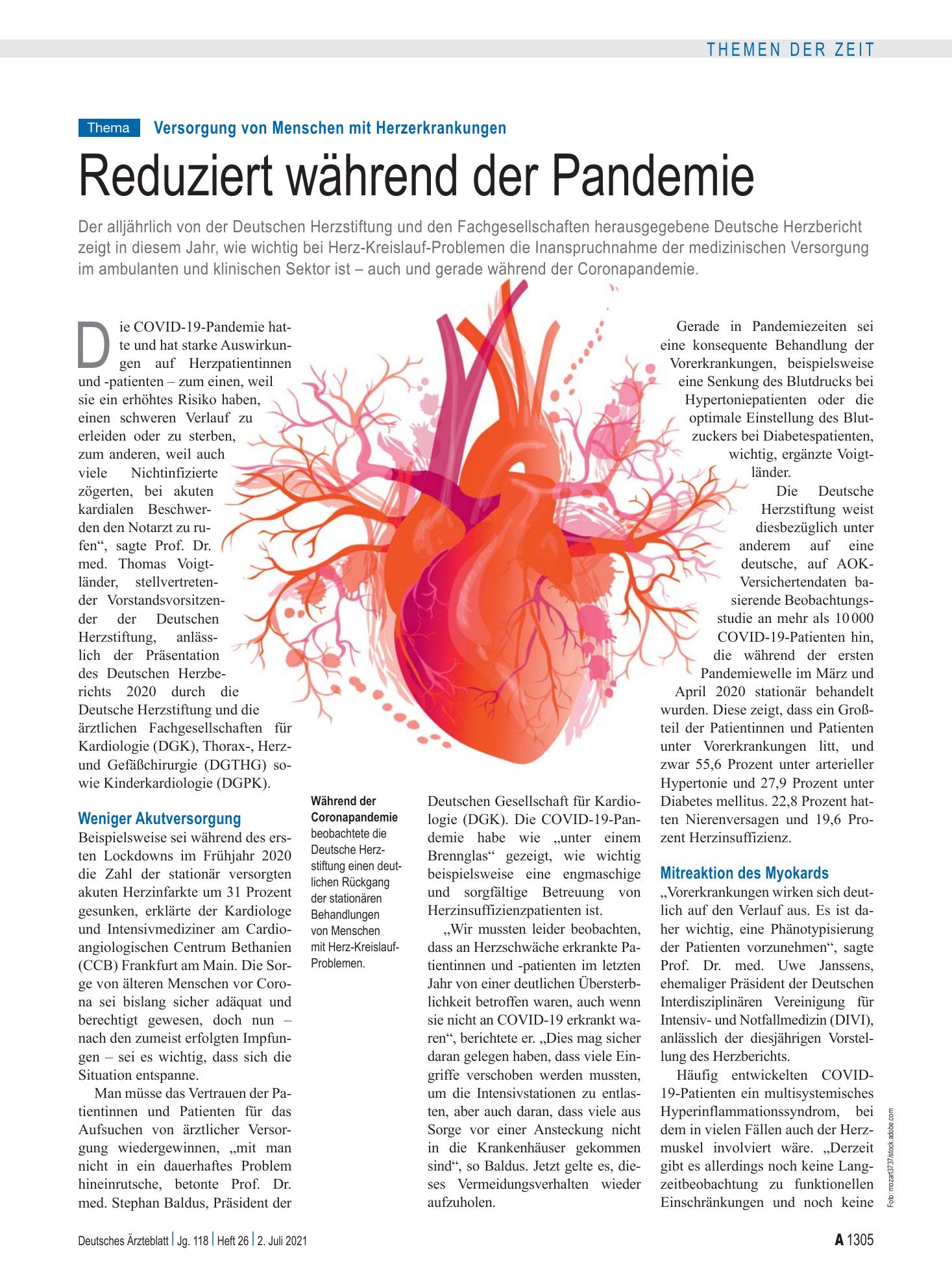 Vorschauseite 1: Versorgung von Menschen mit Herzerkrankungen: Reduziert während der Pandemie – Deutsches Ärzteblatt