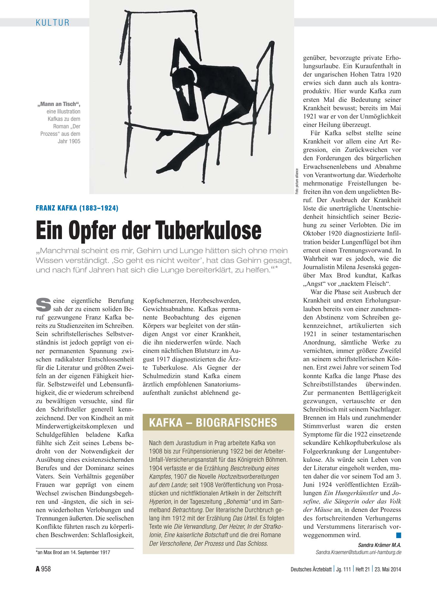 Vorschauseite 1: Franz Kafka (1883–1924): Ein Opfer der Tuberkulose – Deutsches Ärzteblatt