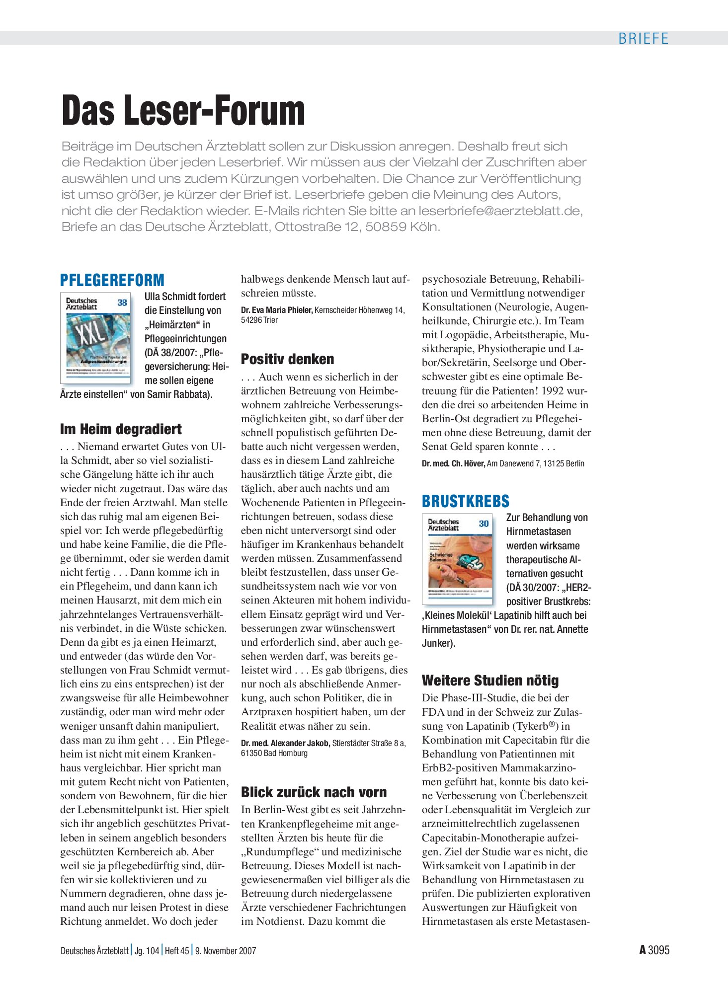 Vorschauseite 1: Pflegereform: Im Heim degradiert – Deutsches Ärzteblatt