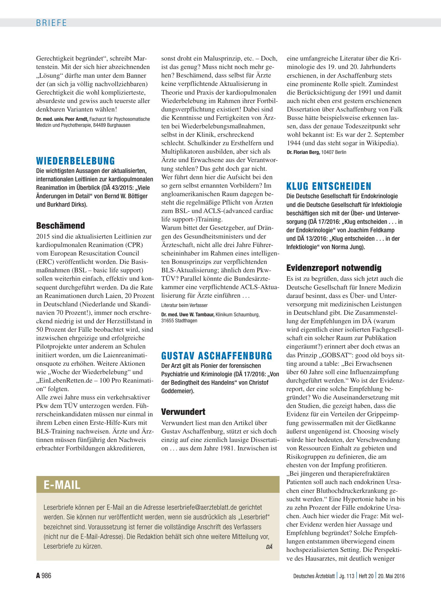 Vorschauseite 1: Wiederbelebung: Beschämend – Deutsches Ärzteblatt