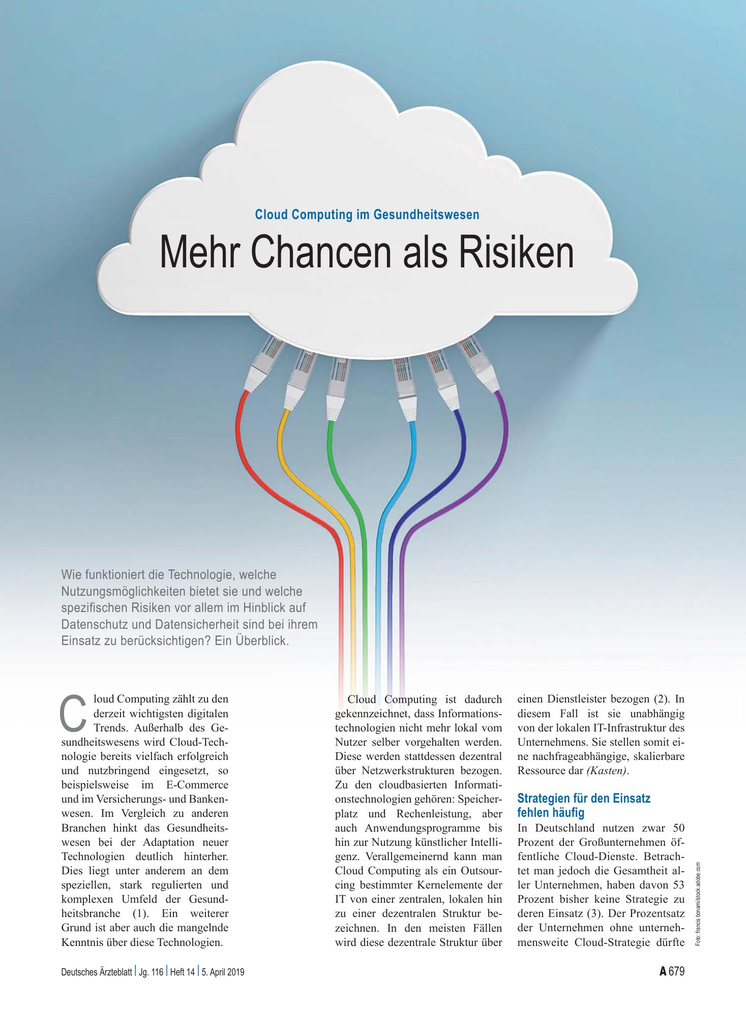 Vorschauseite 1: Cloud Computing im Gesundheitswesen: Mehr Chancen als Risiken – Deutsches Ärzteblatt