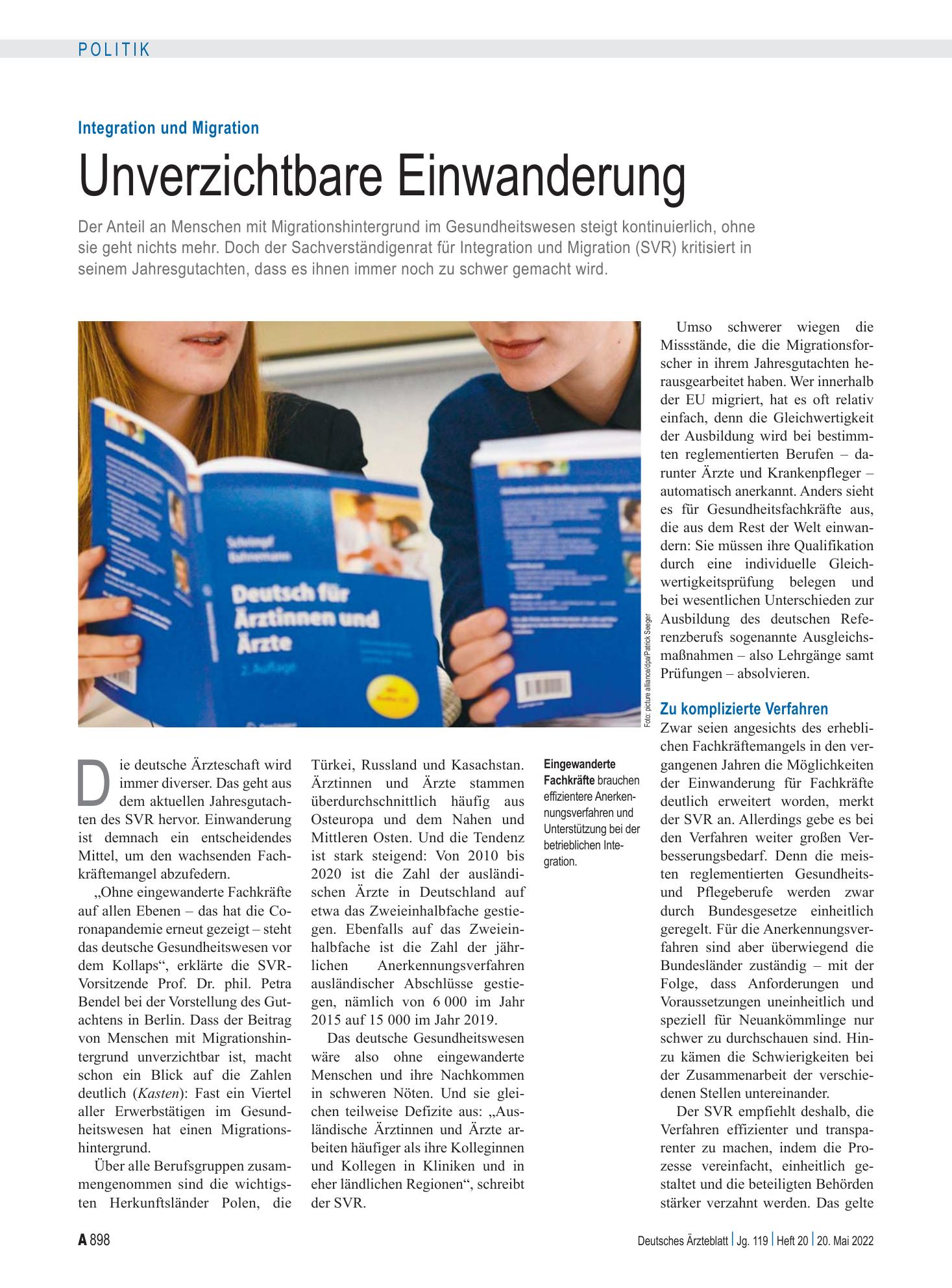 Vorschauseite 1: Integration und Migration: Unverzichtbare Einwanderung – Deutsches Ärzteblatt