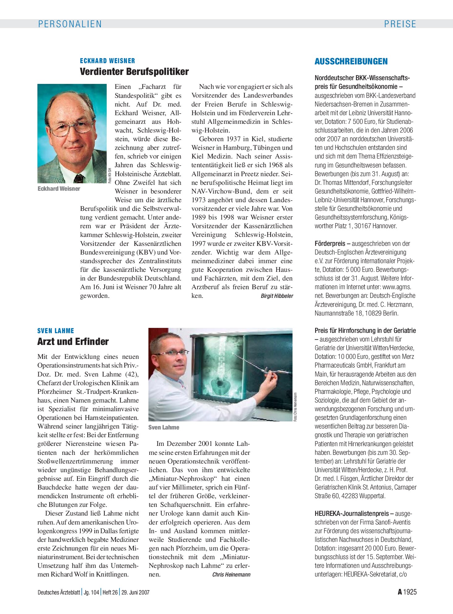 Vorschauseite 1: Ausschreibungen – Deutsches Ärzteblatt