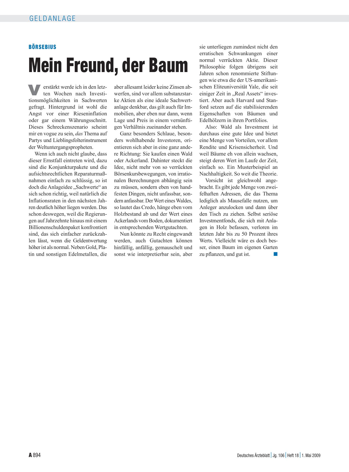 Vorschauseite 1: Börsebius: Mein Freund, der Baum – Deutsches Ärzteblatt