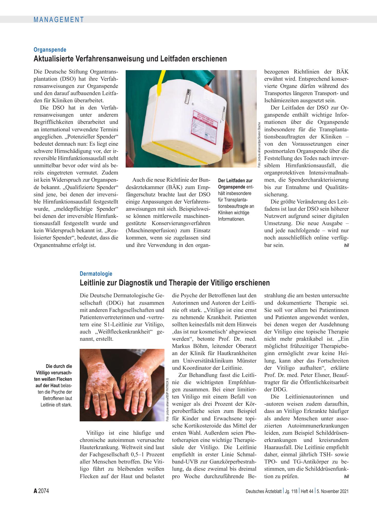 Vorschauseite 1: Organspende: Aktualisierte Verfahrensanweisung und Leitfaden erschienen – Deutsches Ärzteblatt