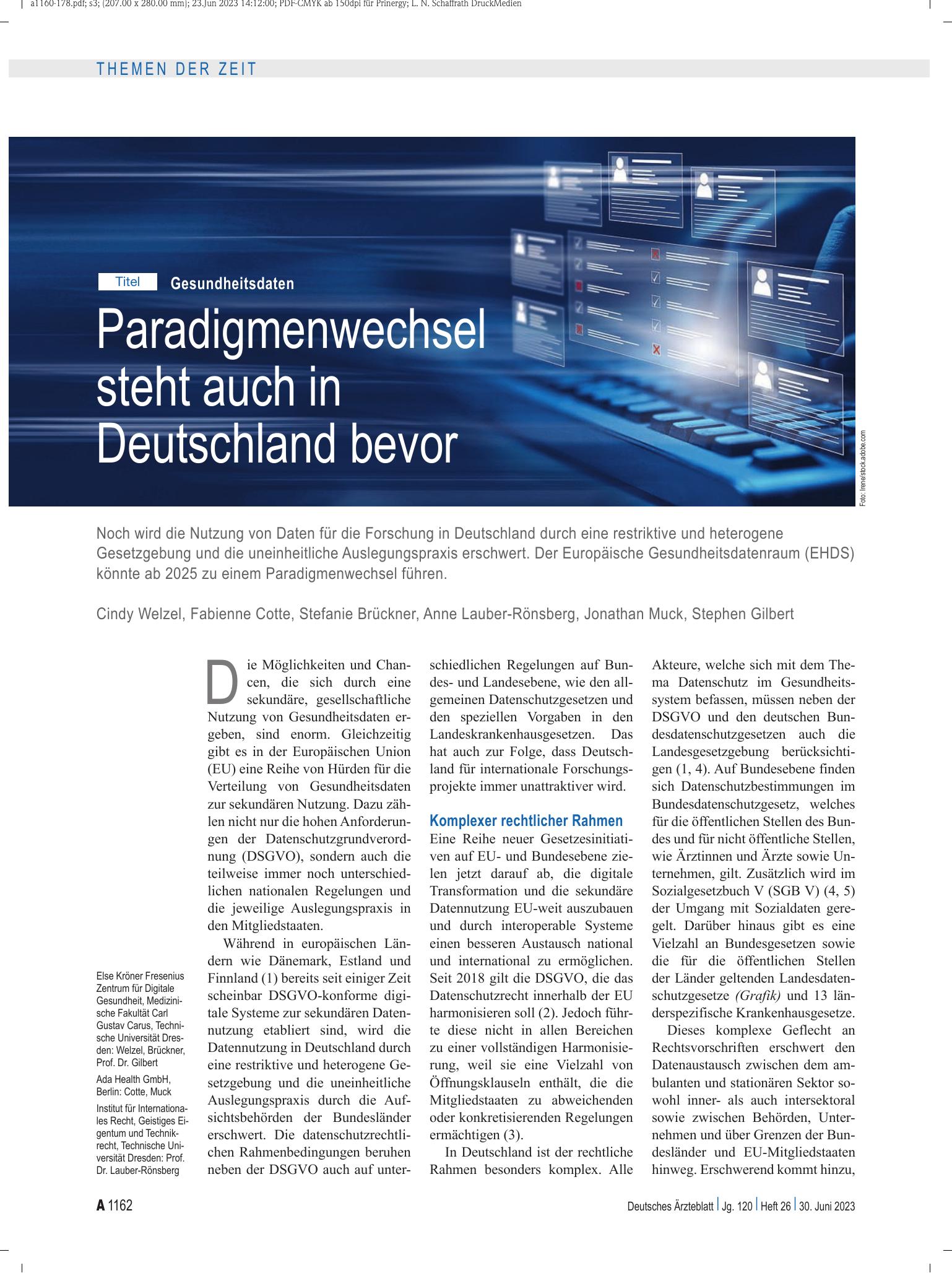 Vorschauseite 1: Gesundheitsdaten: Paradigmenwechsel steht auch in Deutschland bevor – Deutsches Ärzteblatt