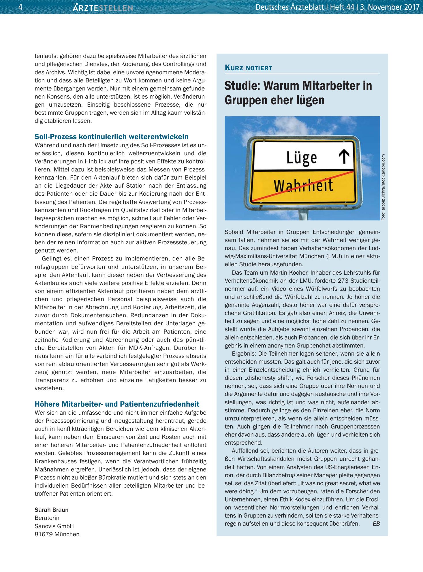 Vorschauseite 1: Studie: Warum Mitarbeiter in Gruppen eher lügen – Deutsches Ärzteblatt