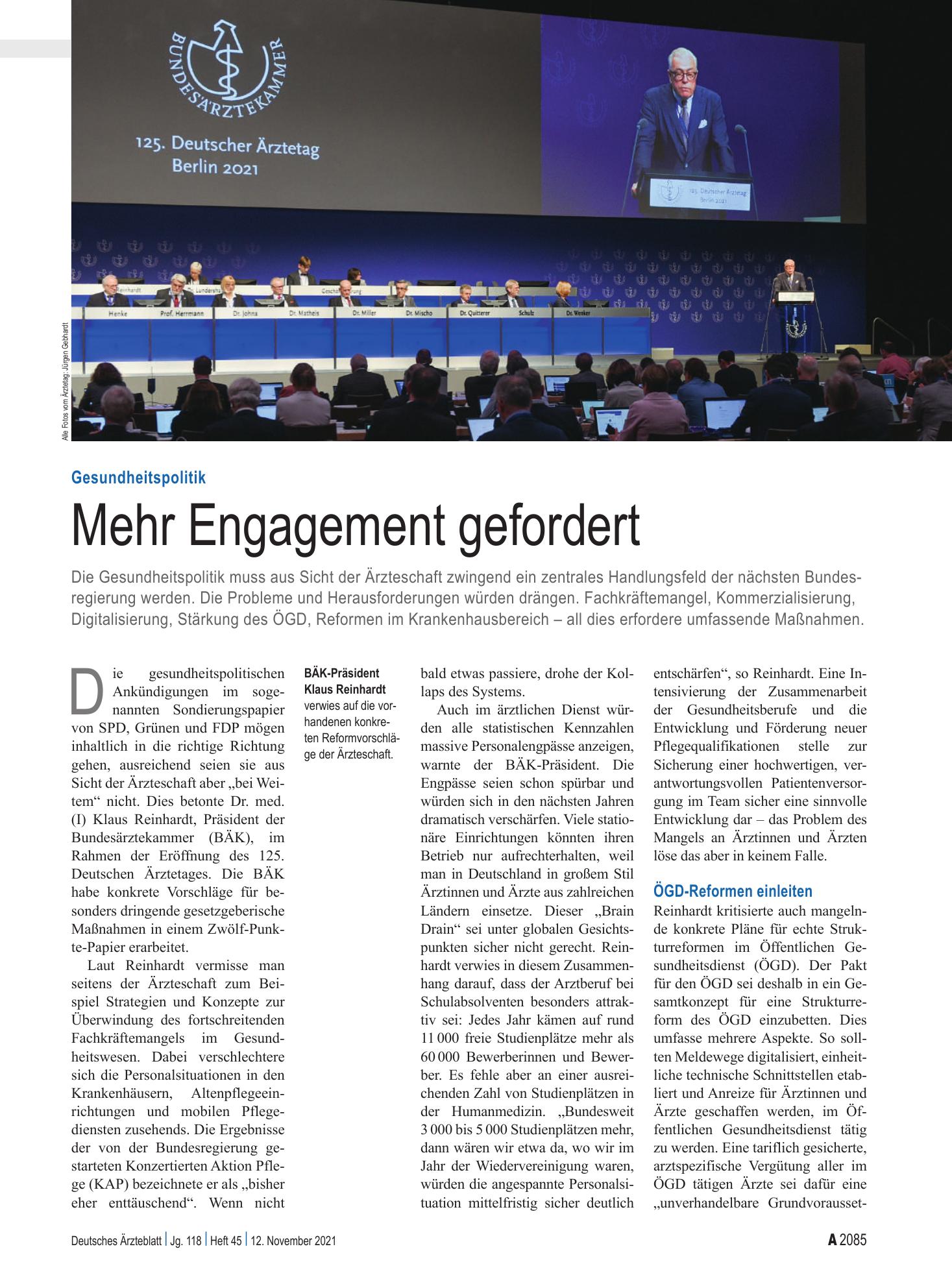Vorschauseite 1: Gesundheitspolitik: Mehr Engagement gefordert – Deutsches Ärzteblatt