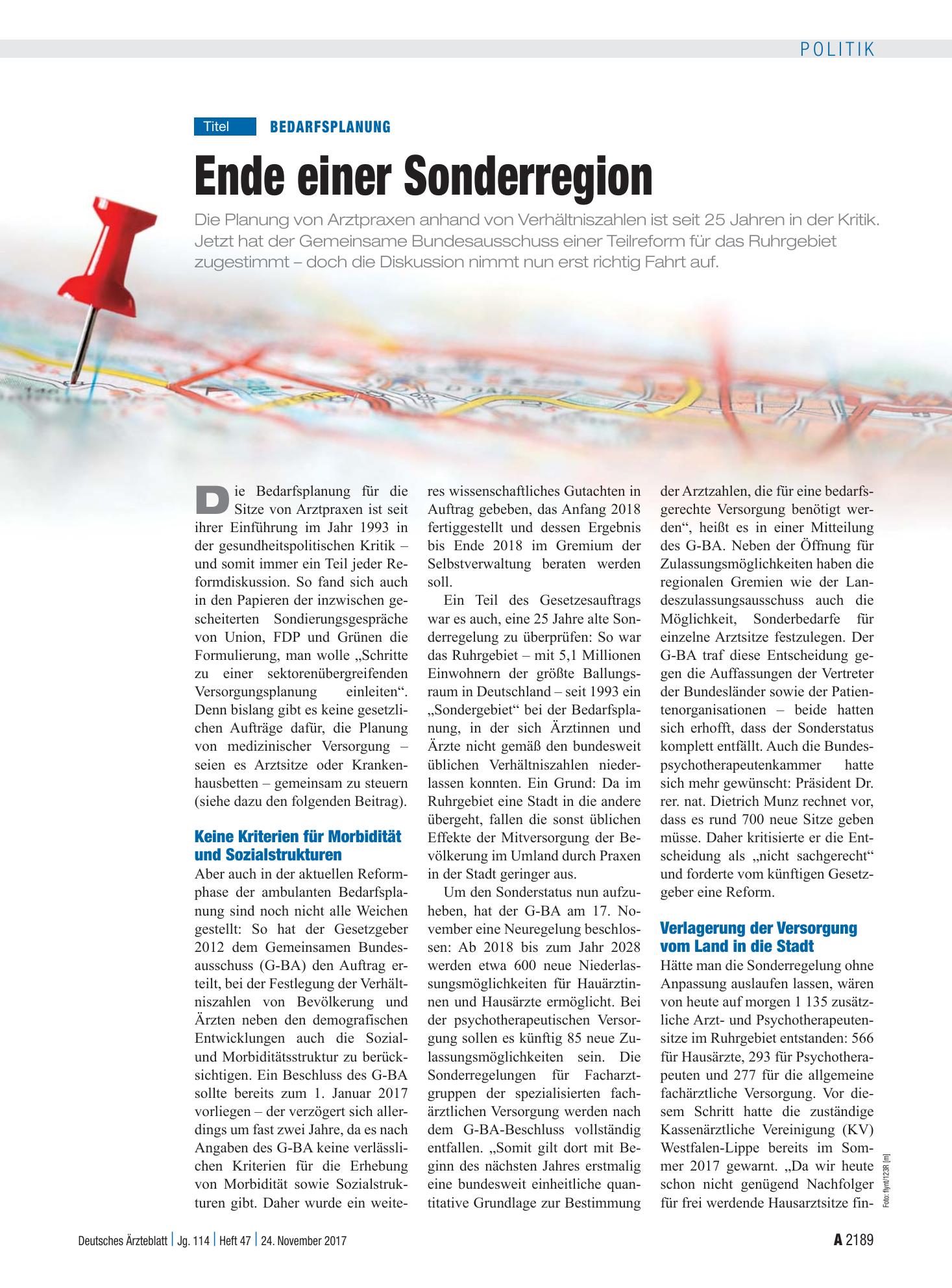 Vorschauseite 1: Bedarfsplanung: Ende einer Sonderregion – Deutsches Ärzteblatt