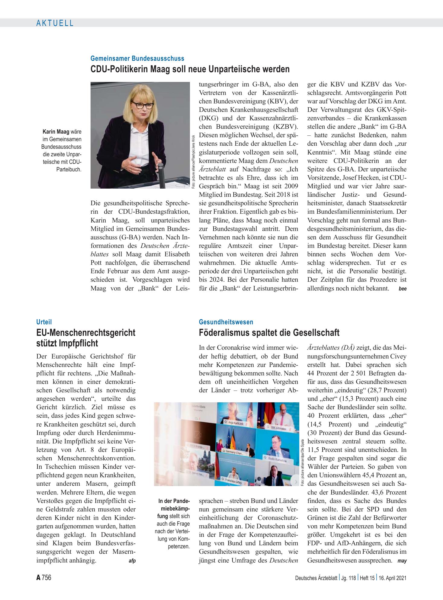 Vorschauseite 1: Urteil: EU-Menschenrechtsgericht stützt Impfpflicht – Deutsches Ärzteblatt