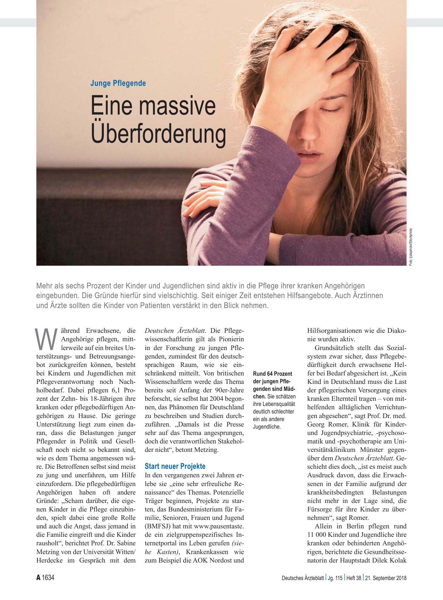 Vorschauseite 1: Junge Pflegende: Eine massive Überforderung – Deutsches Ärzteblatt