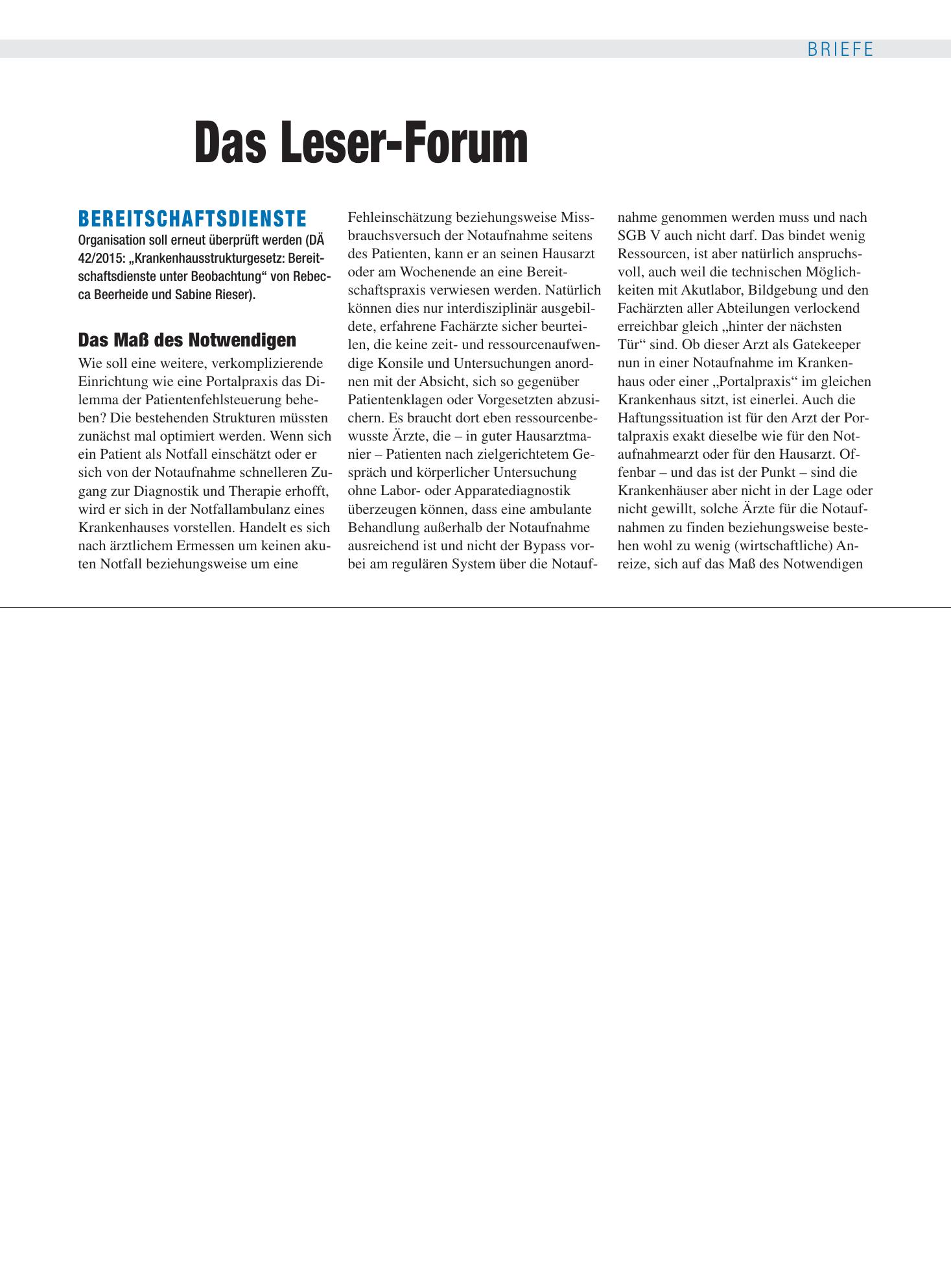 Vorschauseite 1: Bereitschaftsdienste: Das Maß des Notwendigen – Deutsches Ärzteblatt