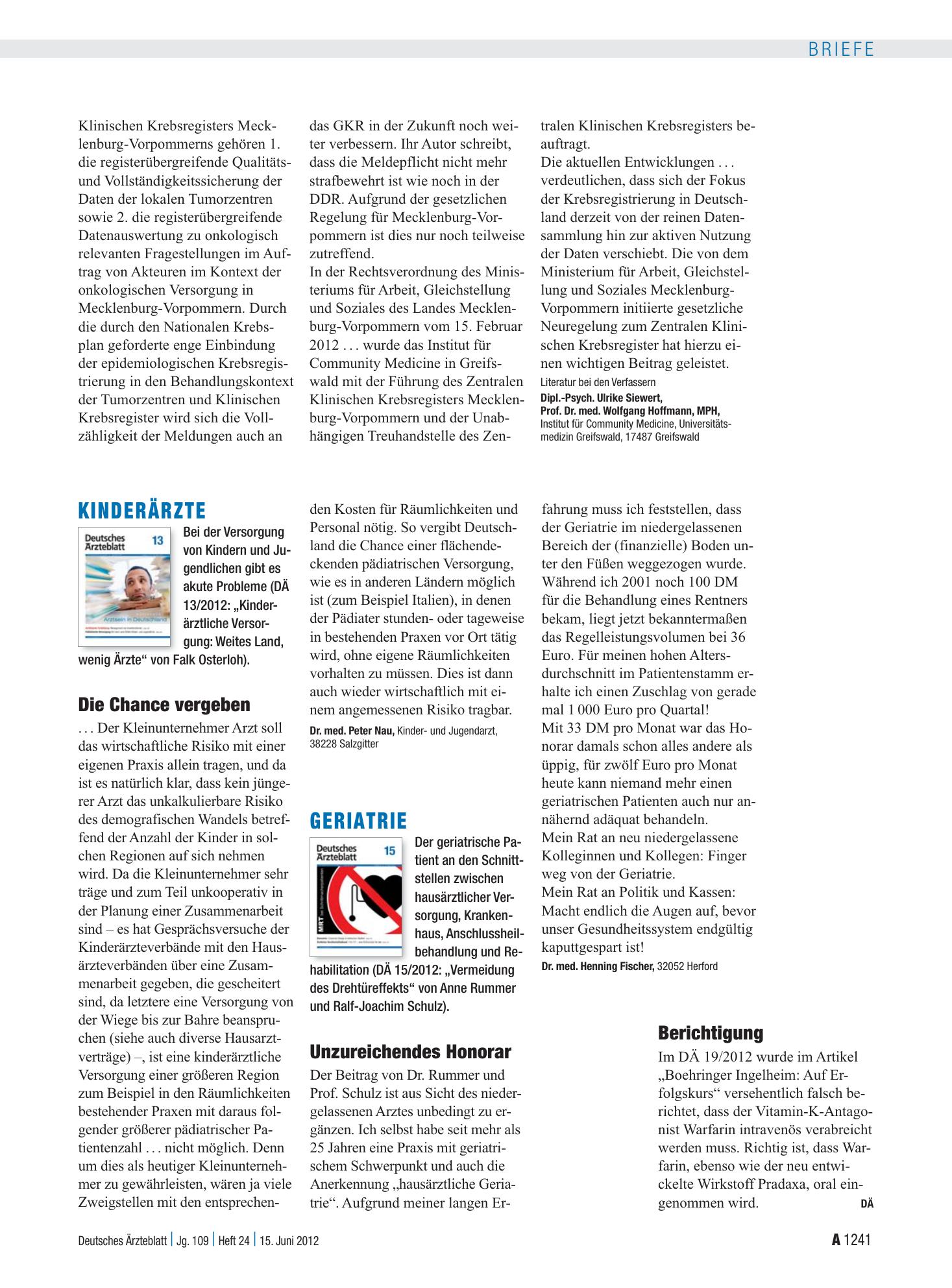 Vorschauseite 1: Berichtigung – Deutsches Ärzteblatt