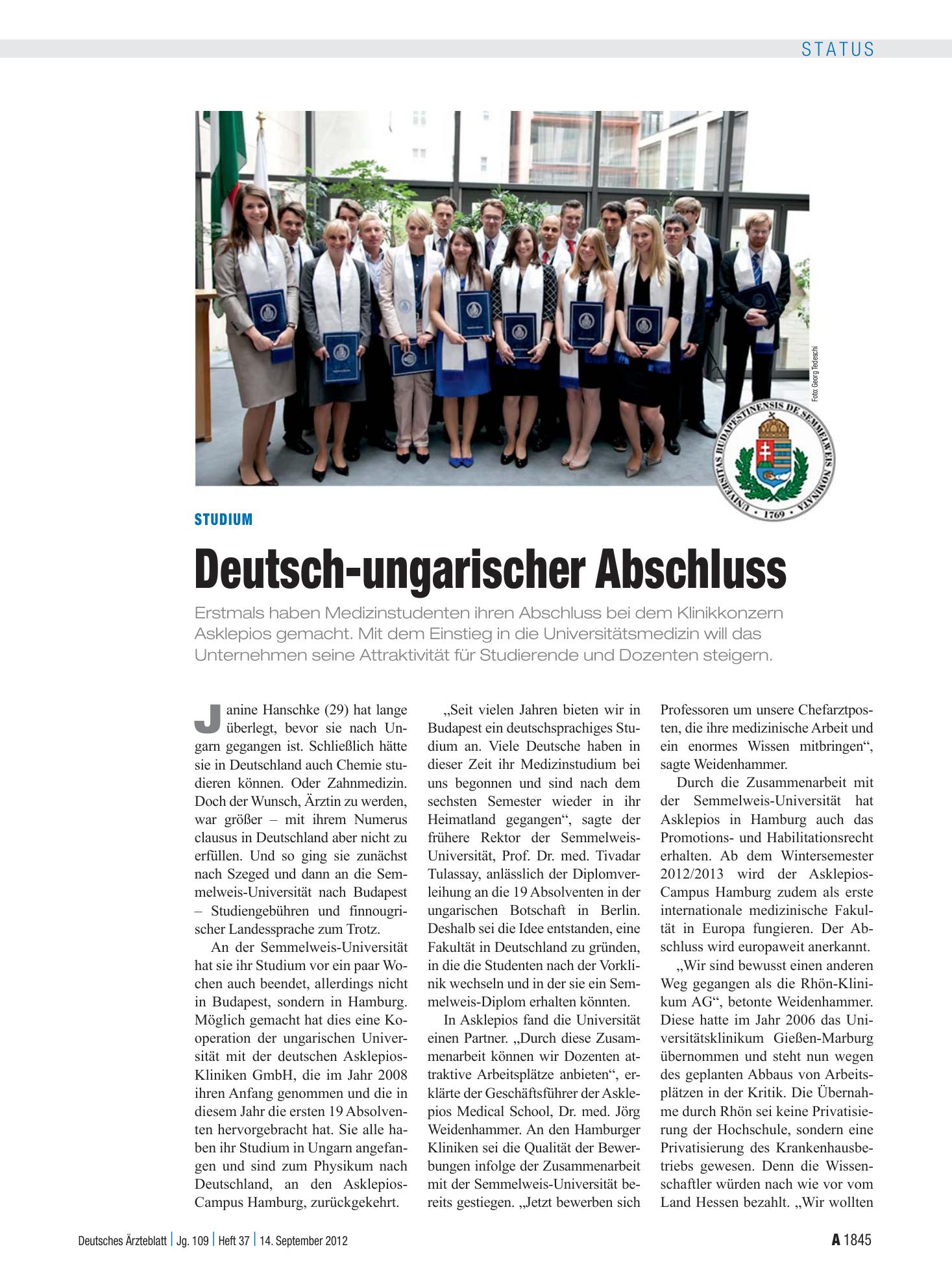 Vorschauseite 1: Studium: Deutsch-ungarischer Abschluss – Deutsches Ärzteblatt
