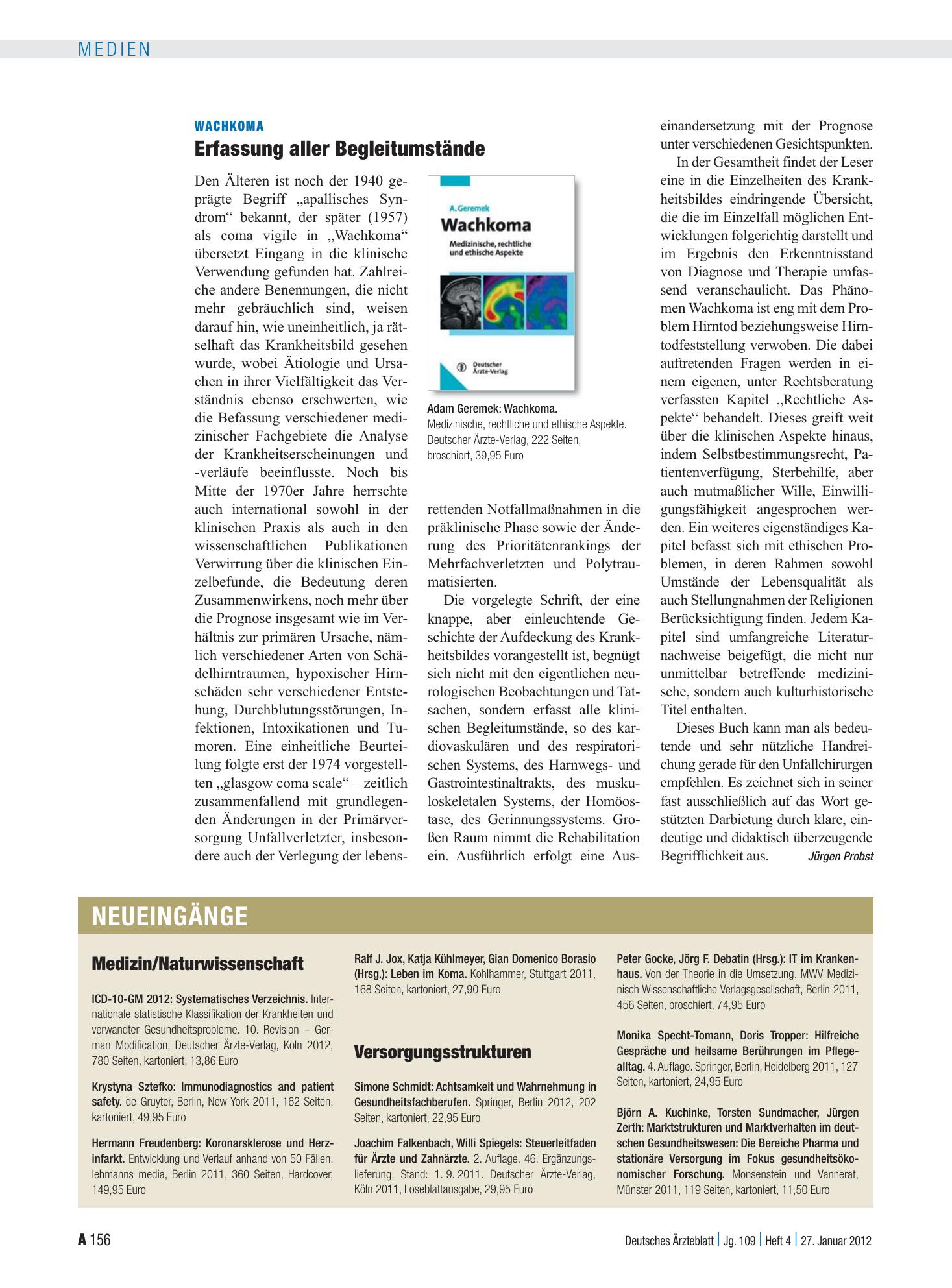 Vorschauseite 1: Neueingänge – Deutsches Ärzteblatt