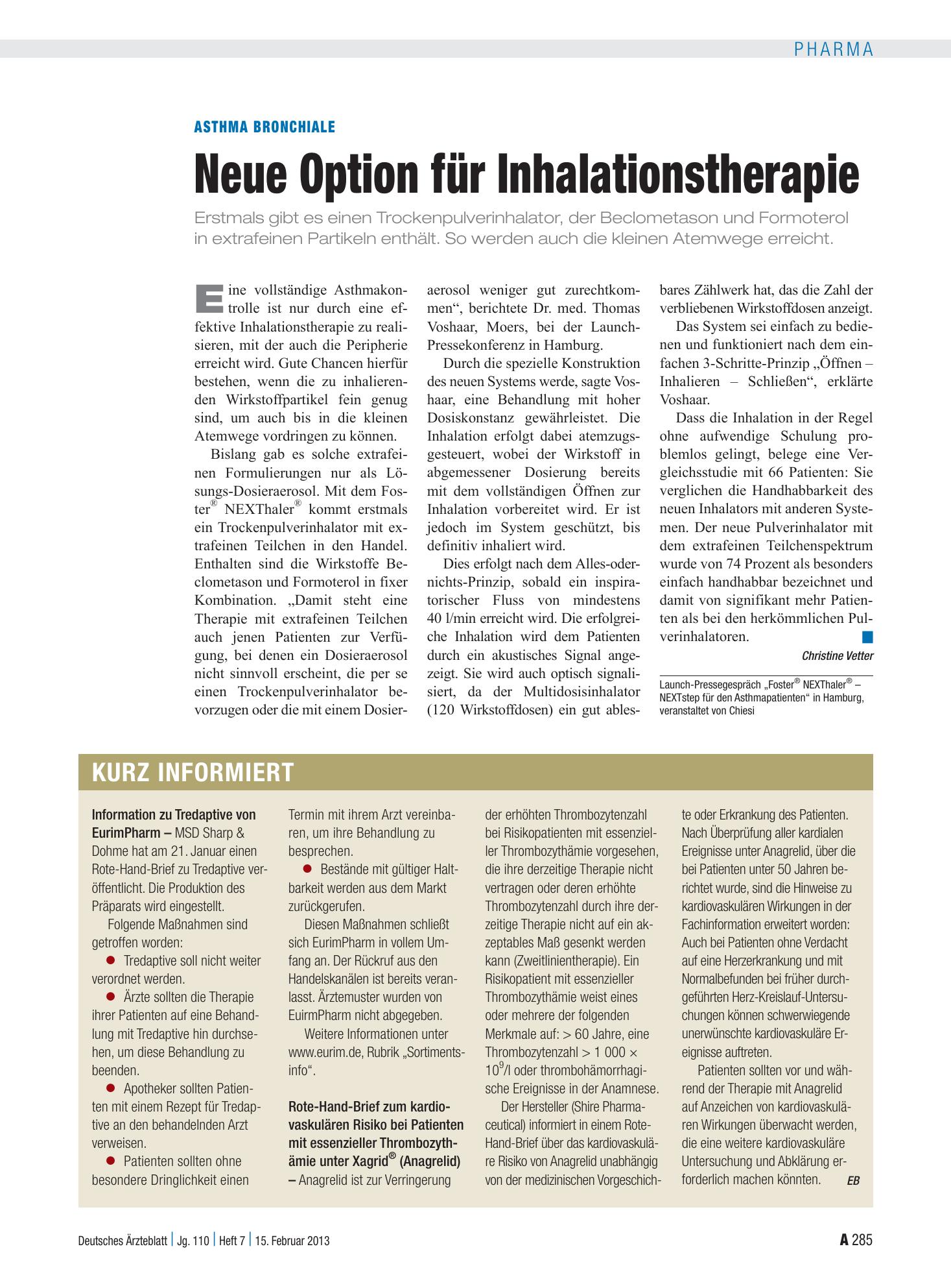 Vorschauseite 1: Kurz informiert – Deutsches Ärzteblatt