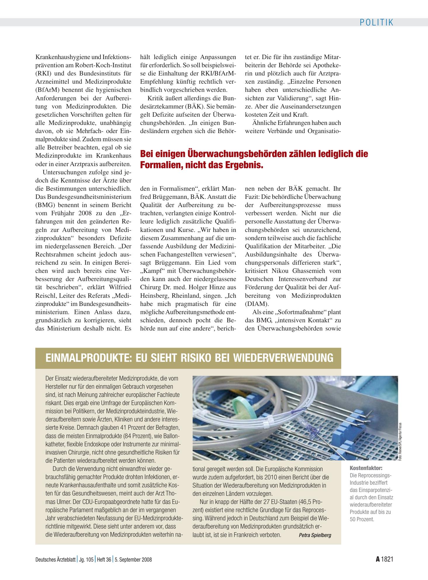 Vorschauseite 1: Einmalprodukte: EU sieht Risiko bei Wiederverwendung – Deutsches Ärzteblatt