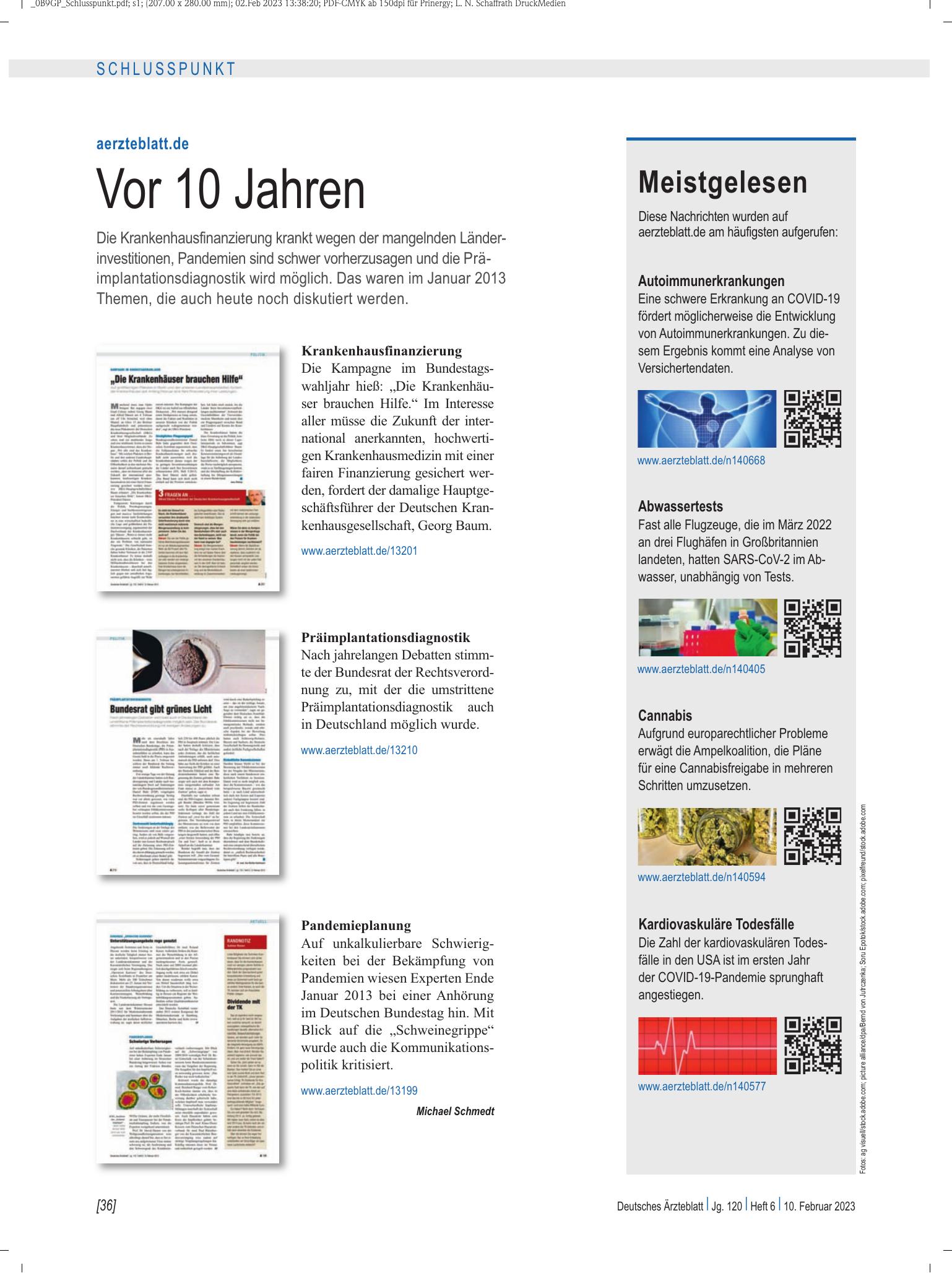 Vorschauseite 1: Meistgelesen – Deutsches Ärzteblatt