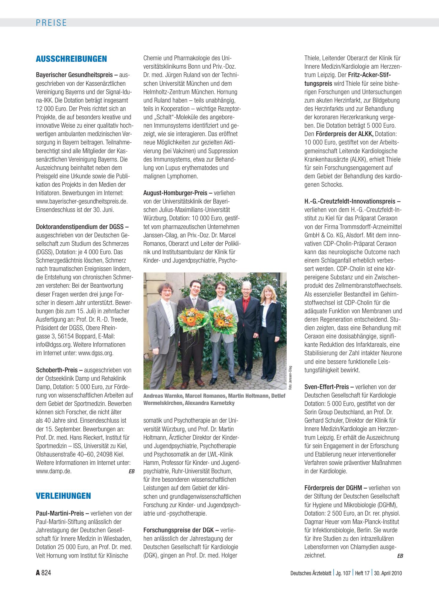 Vorschauseite 1: Verleihungen – Deutsches Ärzteblatt