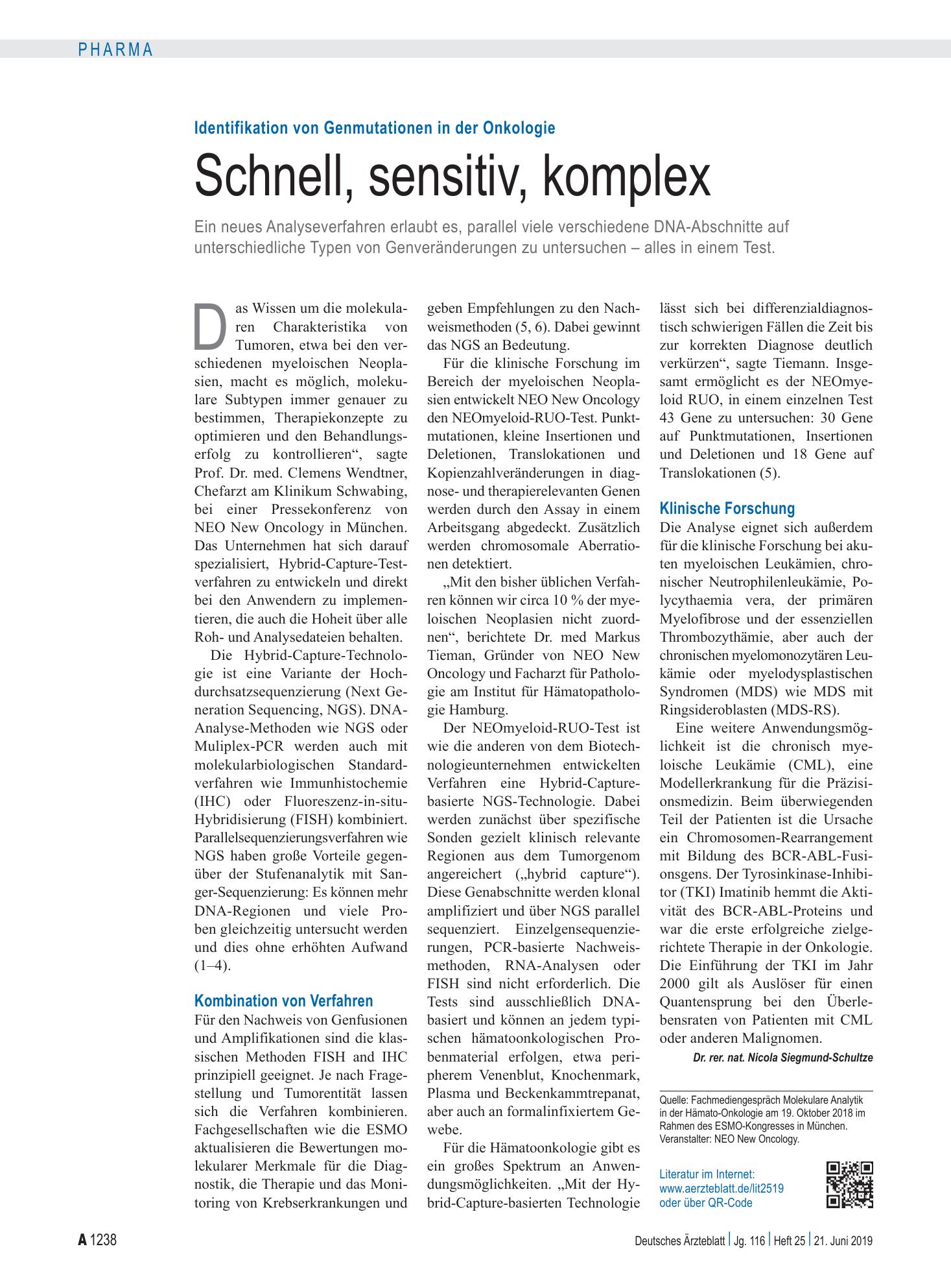 Vorschauseite 1: Identifikation von Genmutationen in der Onkologie: Schnell, sensitiv, komplex – Deutsches Ärzteblatt
