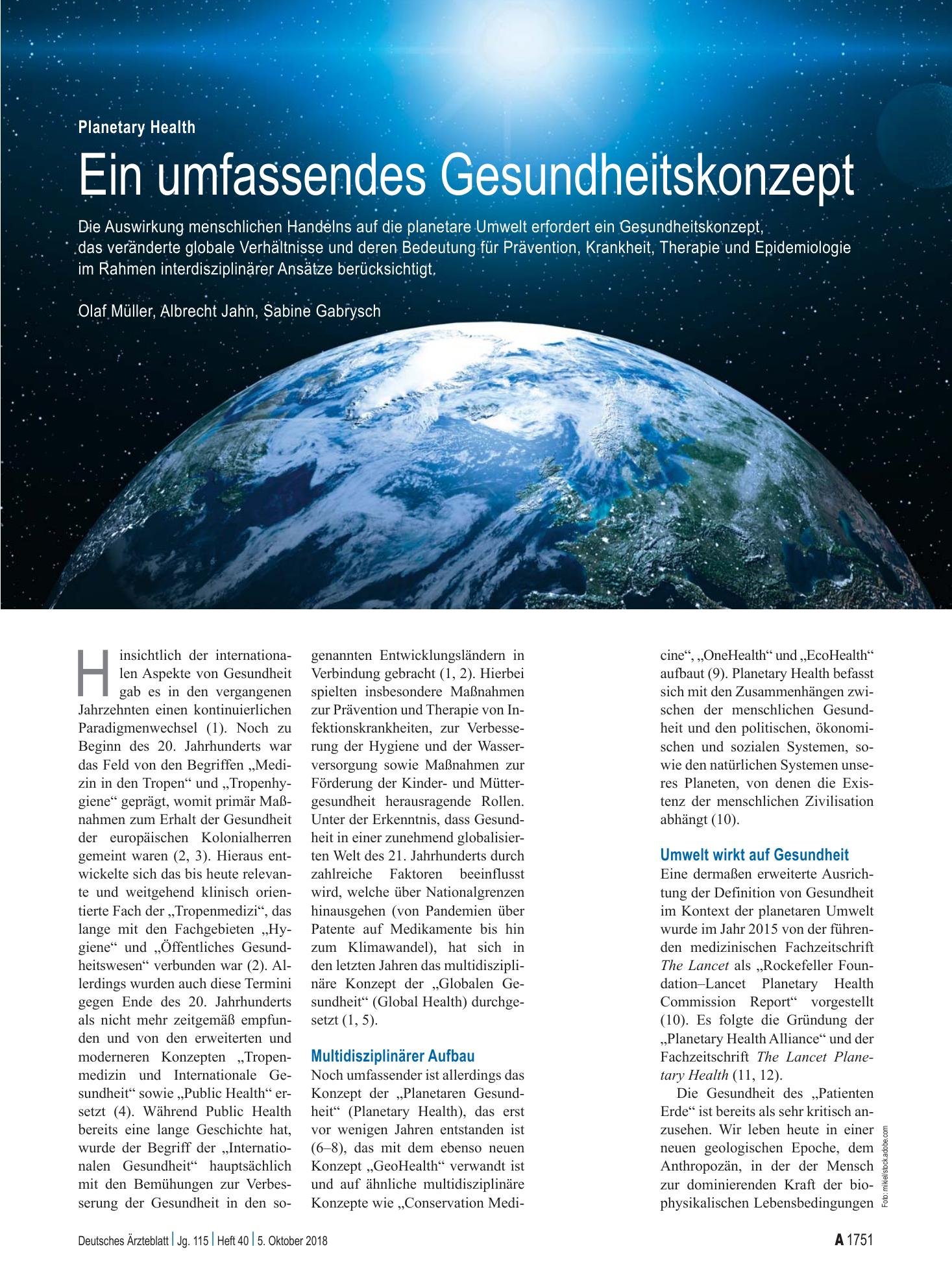 Vorschauseite 1: Planetary Health: Ein umfassendes Gesundheitskonzept – Deutsches Ärzteblatt