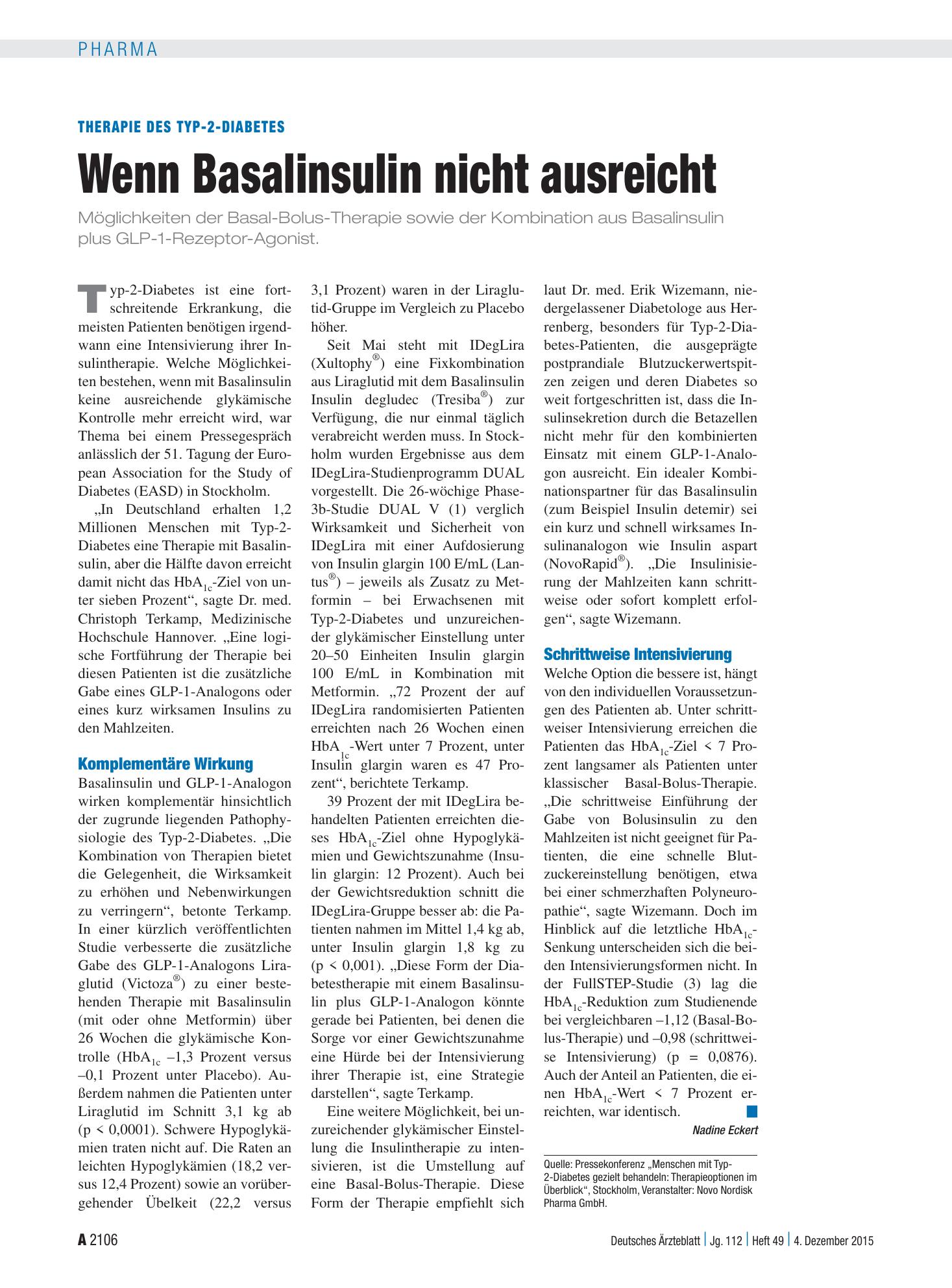 Vorschauseite 1: Therapie des Typ-2-Diabetes: Wenn Basalinsulin nicht ausreicht – Deutsches Ärzteblatt