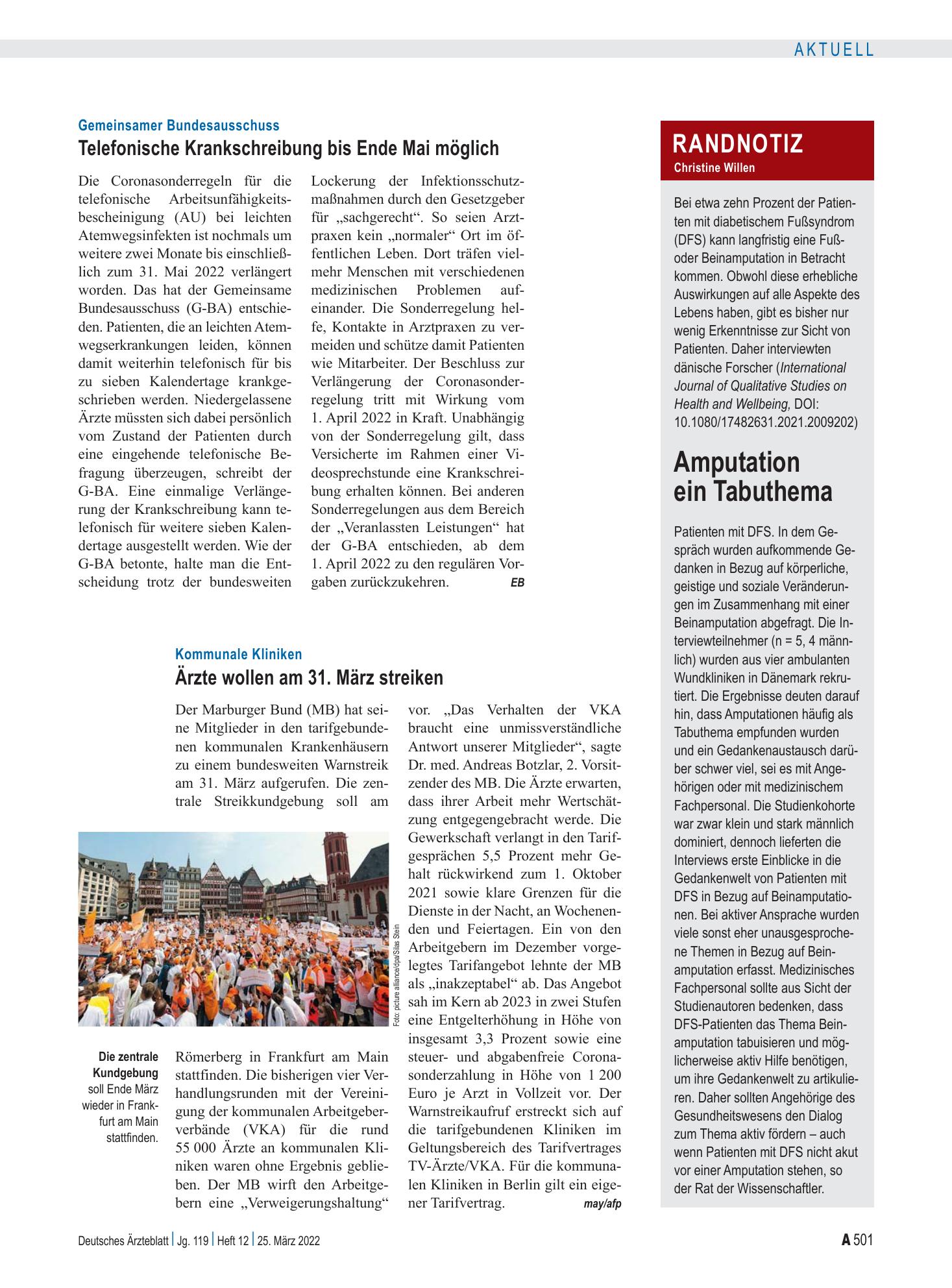 Vorschauseite 1: Randnotiz: Amputation ein Tabuthema – Deutsches Ärzteblatt