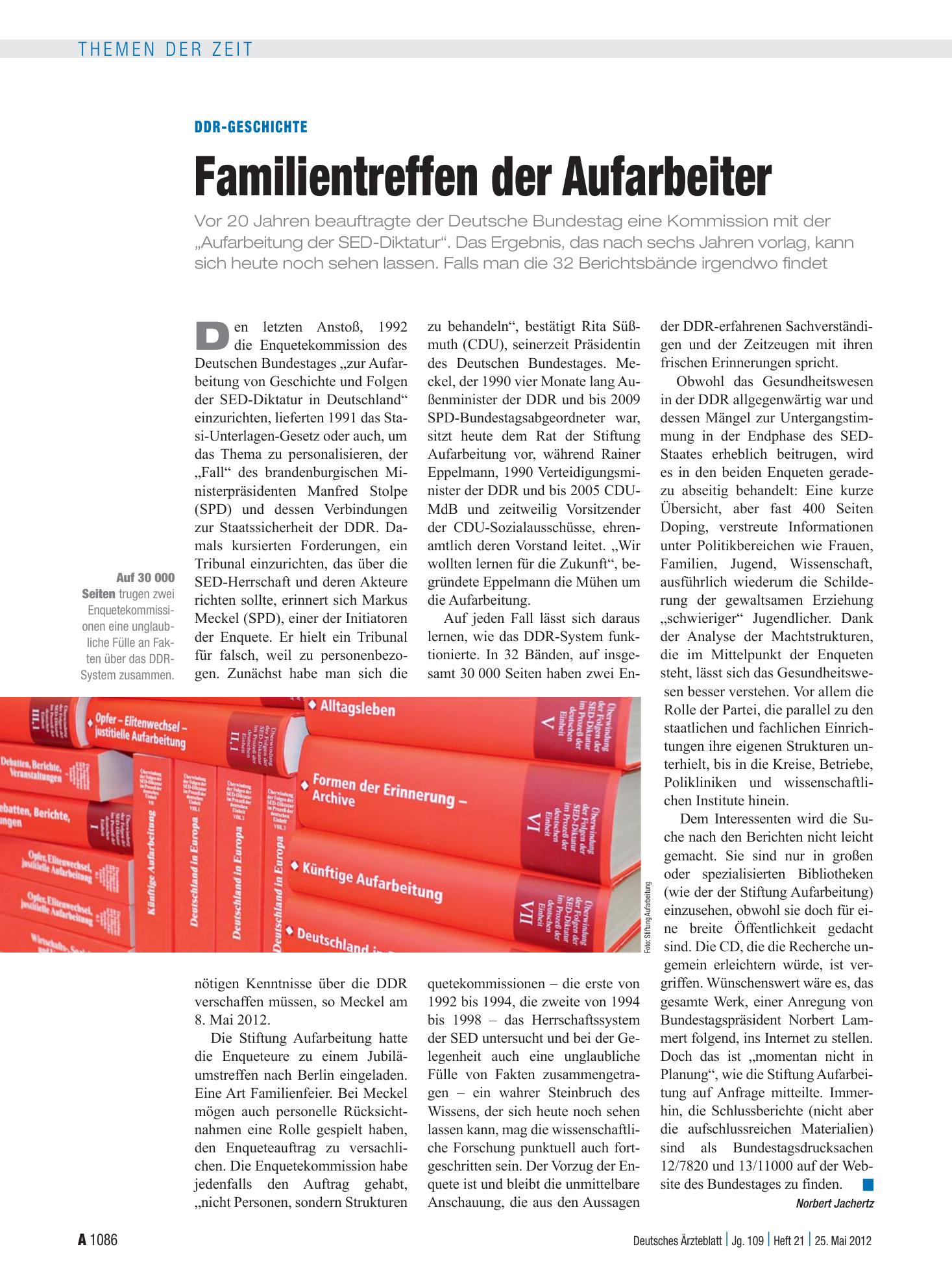 Vorschauseite 1: DDR-Geschichte: Familientreffen der Aufarbeiter – Deutsches Ärzteblatt