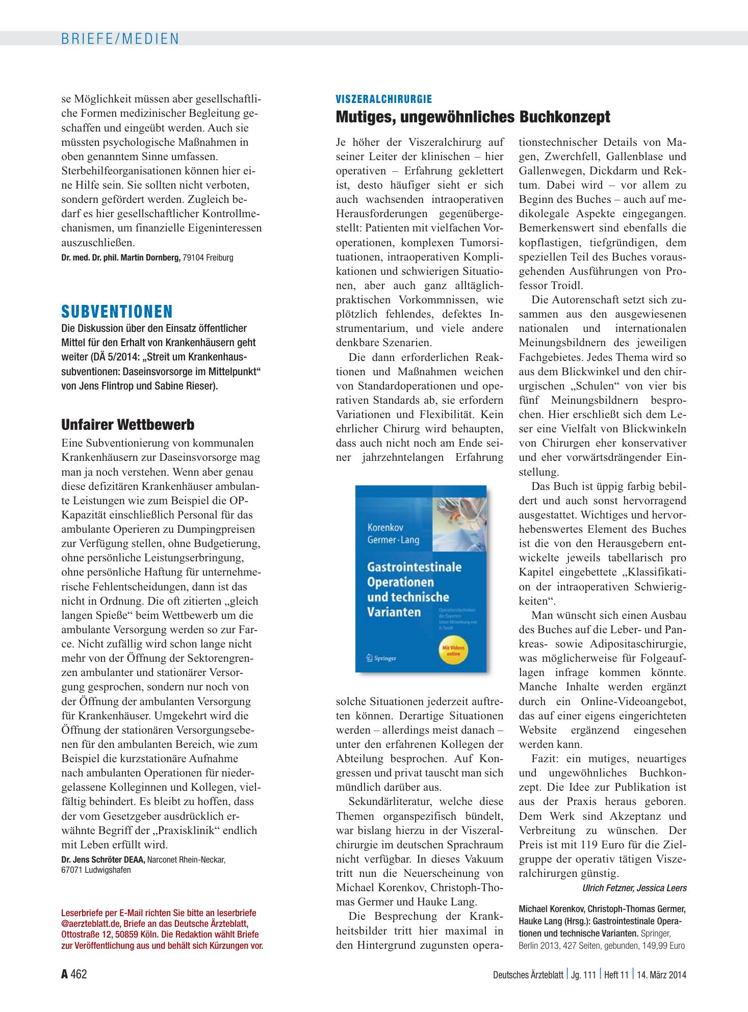 Vorschauseite 1: Subventionen: Unfairer Wettbewerb – Deutsches Ärzteblatt