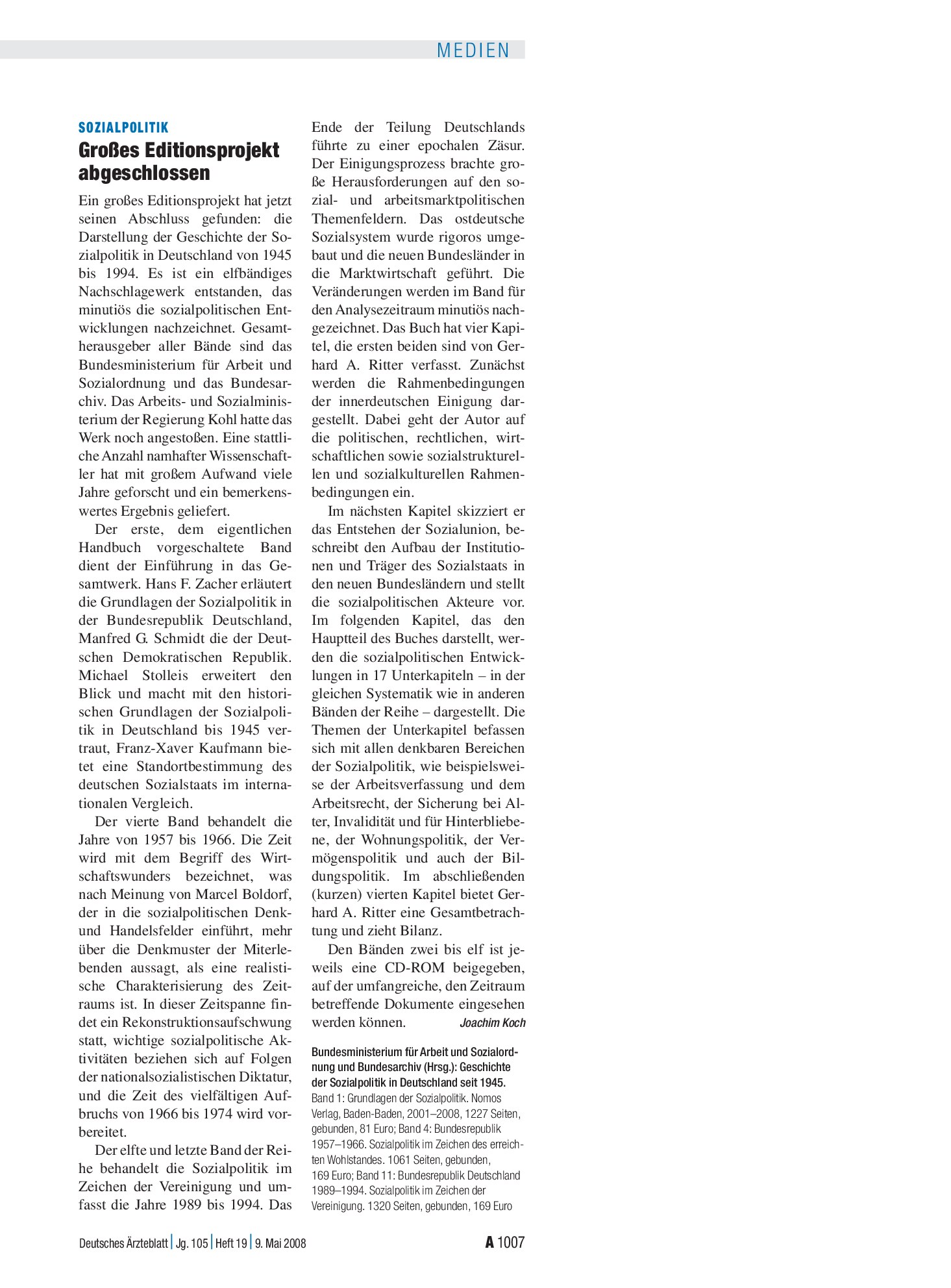 Vorschauseite 1: Sozialpolitik: Großes Editionsprojekt abgeschlossen – Deutsches Ärzteblatt