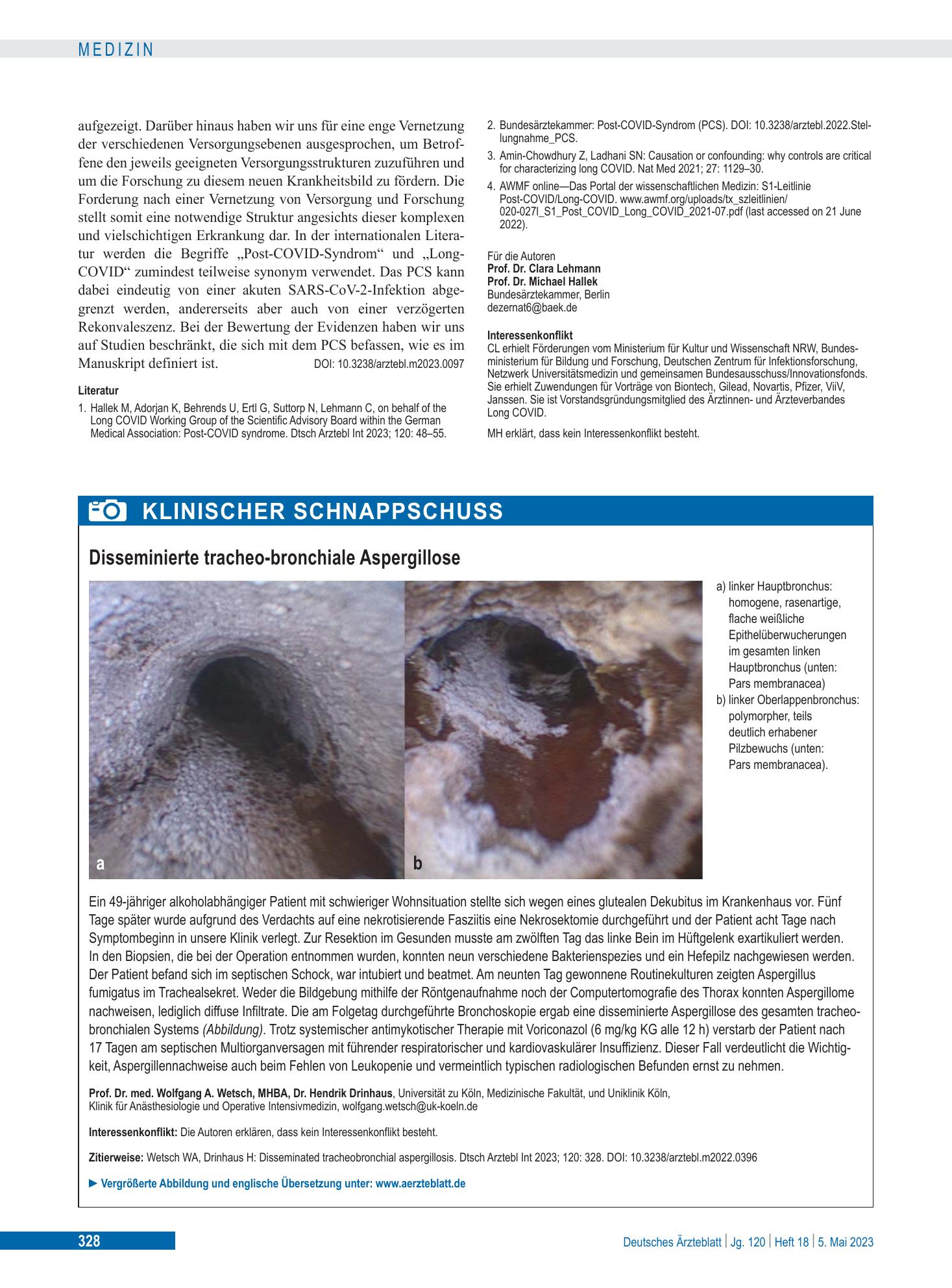 Vorschauseite 1: Disseminierte tracheo-bronchiale Aspergillose – Deutsches Ärzteblatt