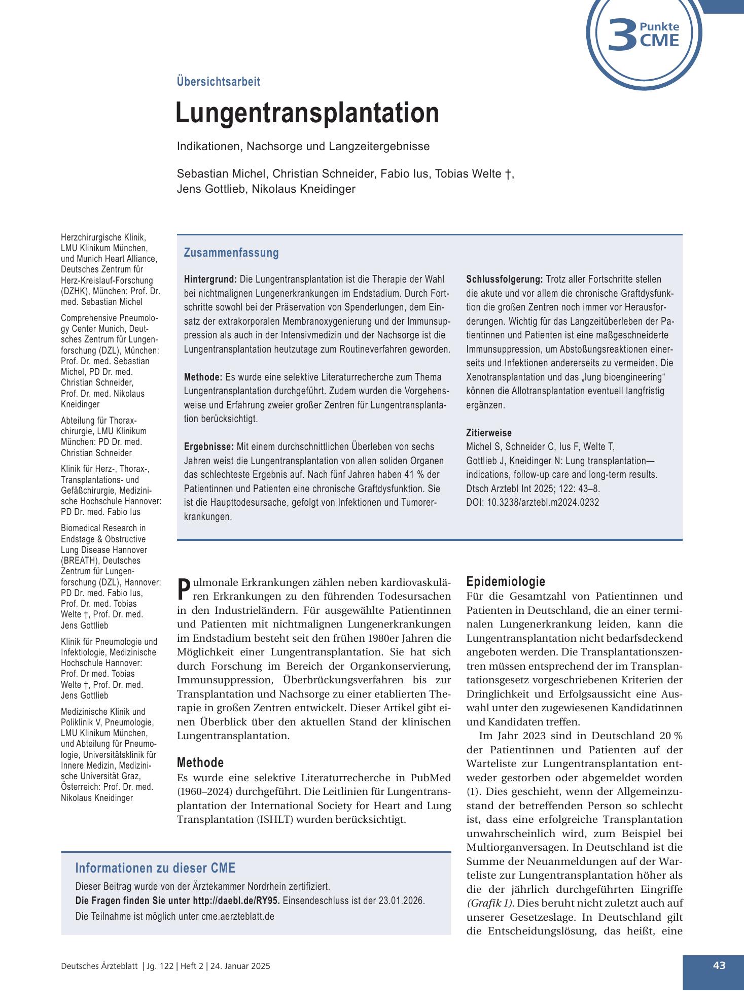 Vorschauseite 1: Lungentransplantation – Deutsches Ärzteblatt