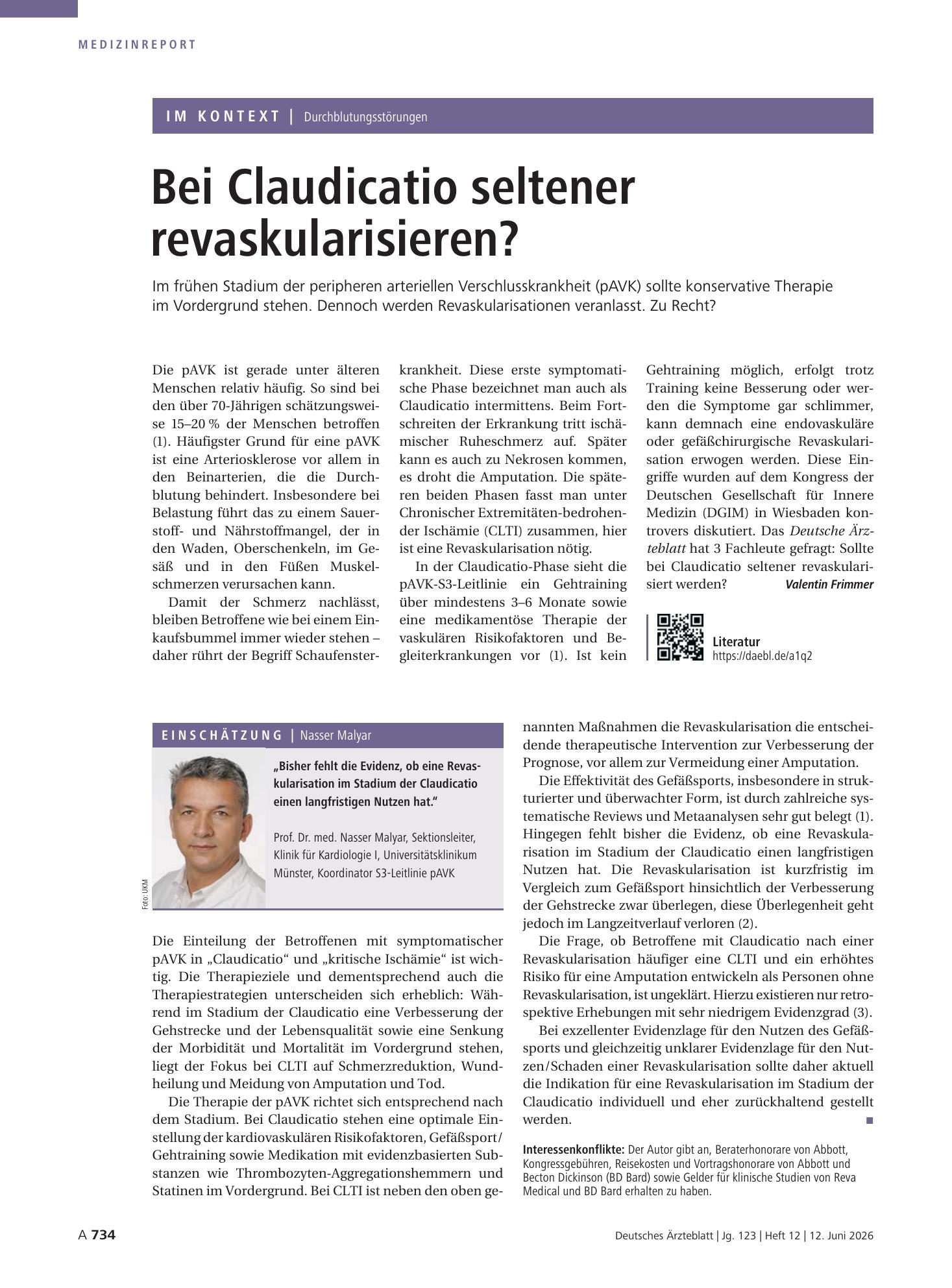 Vorschauseite 1: Durchblutungsstörungen: Bei Claudicatio seltener revaskularisieren? – Deutsches Ärzteblatt