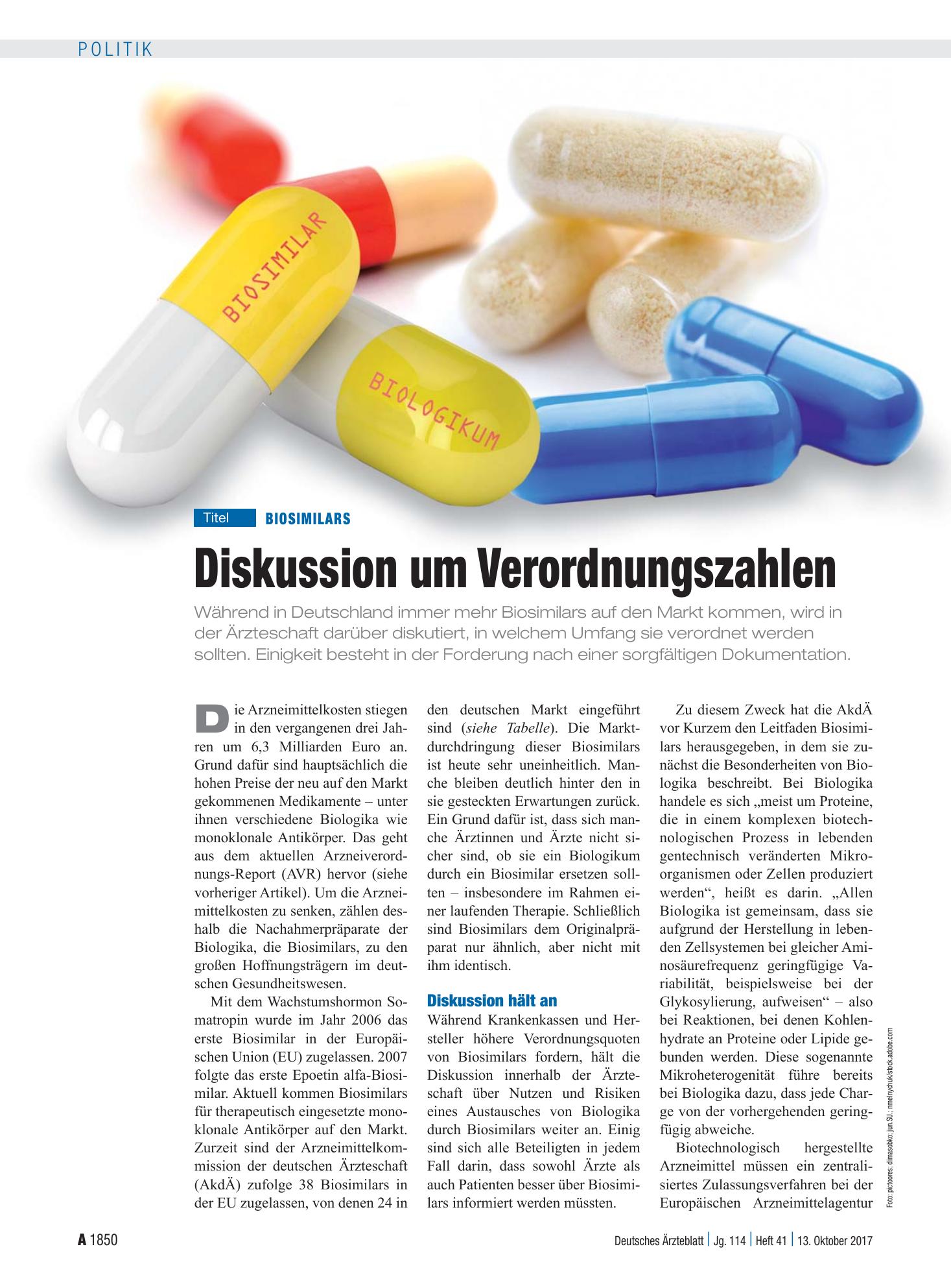 Vorschauseite 1: Biosimilars: Diskussion um Verordnungszahlen – Deutsches Ärzteblatt