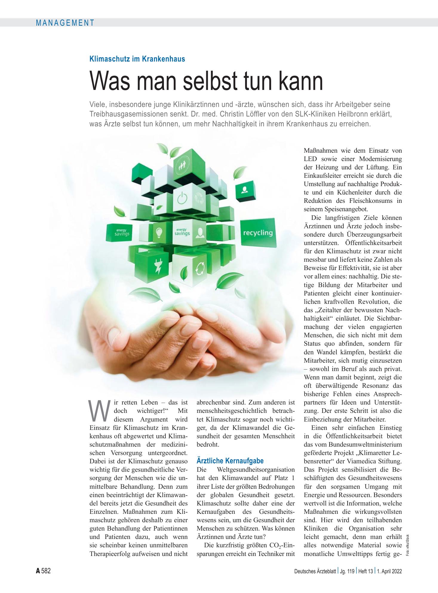 Vorschauseite 1: Klimaschutz im Krankenhaus: Was man selbst tun kann – Deutsches Ärzteblatt