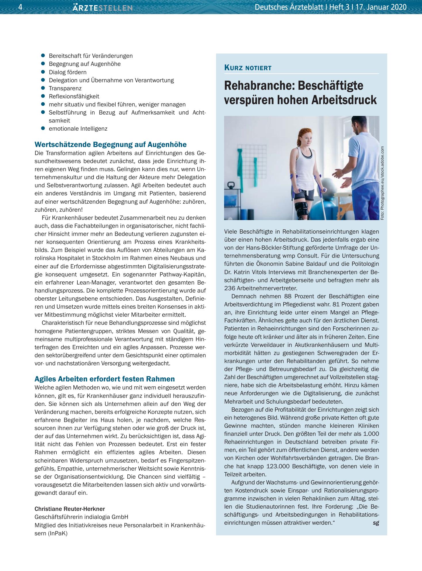 Vorschauseite 1: Rehabranche: Beschäftigte verspüren hohen Arbeitsdruck – Deutsches Ärzteblatt