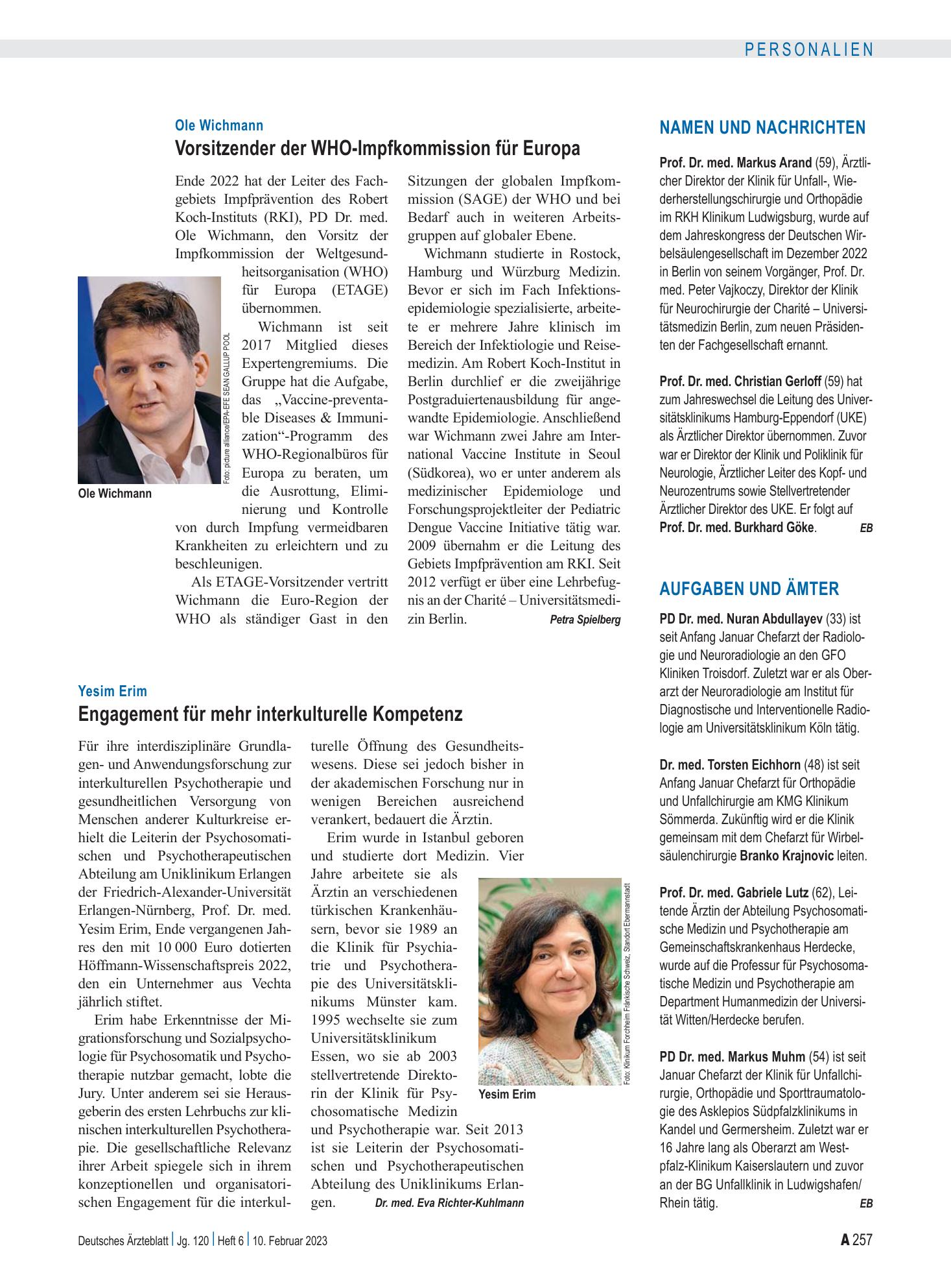 Vorschauseite 1: Aufgaben und Ämter – Deutsches Ärzteblatt