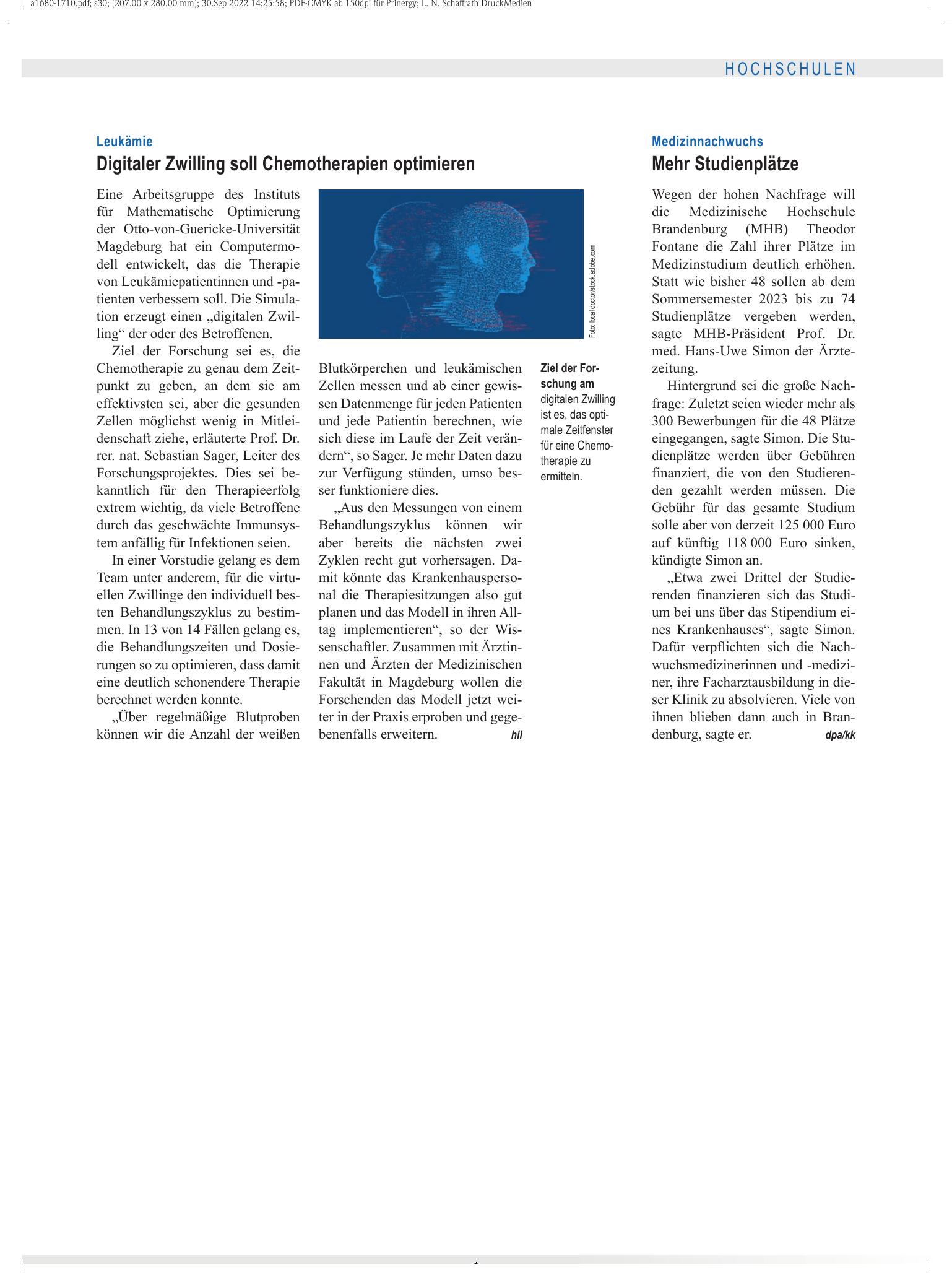 Vorschauseite 1: Medizinnachwuchs: Mehr Studienplätze – Deutsches Ärzteblatt