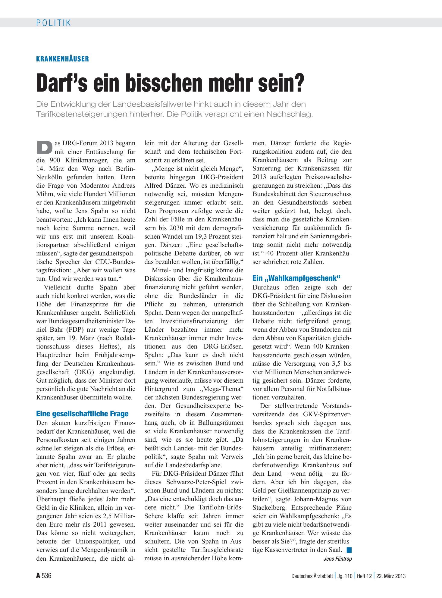 Vorschauseite 1: Krankenhäuser: Darf’s ein bisschen mehr sein? – Deutsches Ärzteblatt