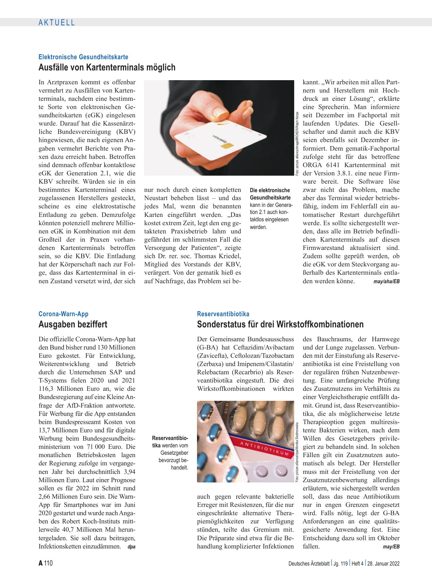 Vorschauseite 1: Corona-Warn-App: Ausgaben beziffert – Deutsches Ärzteblatt