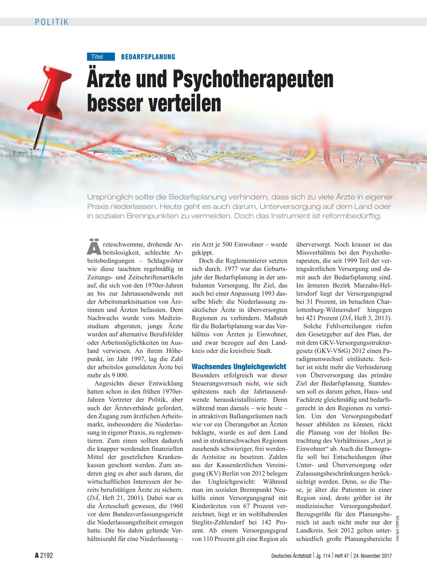 Vorschauseite 1: Bedarfsplanung: Ärzte und Psychotherapeuten besser verteilen – Deutsches Ärzteblatt