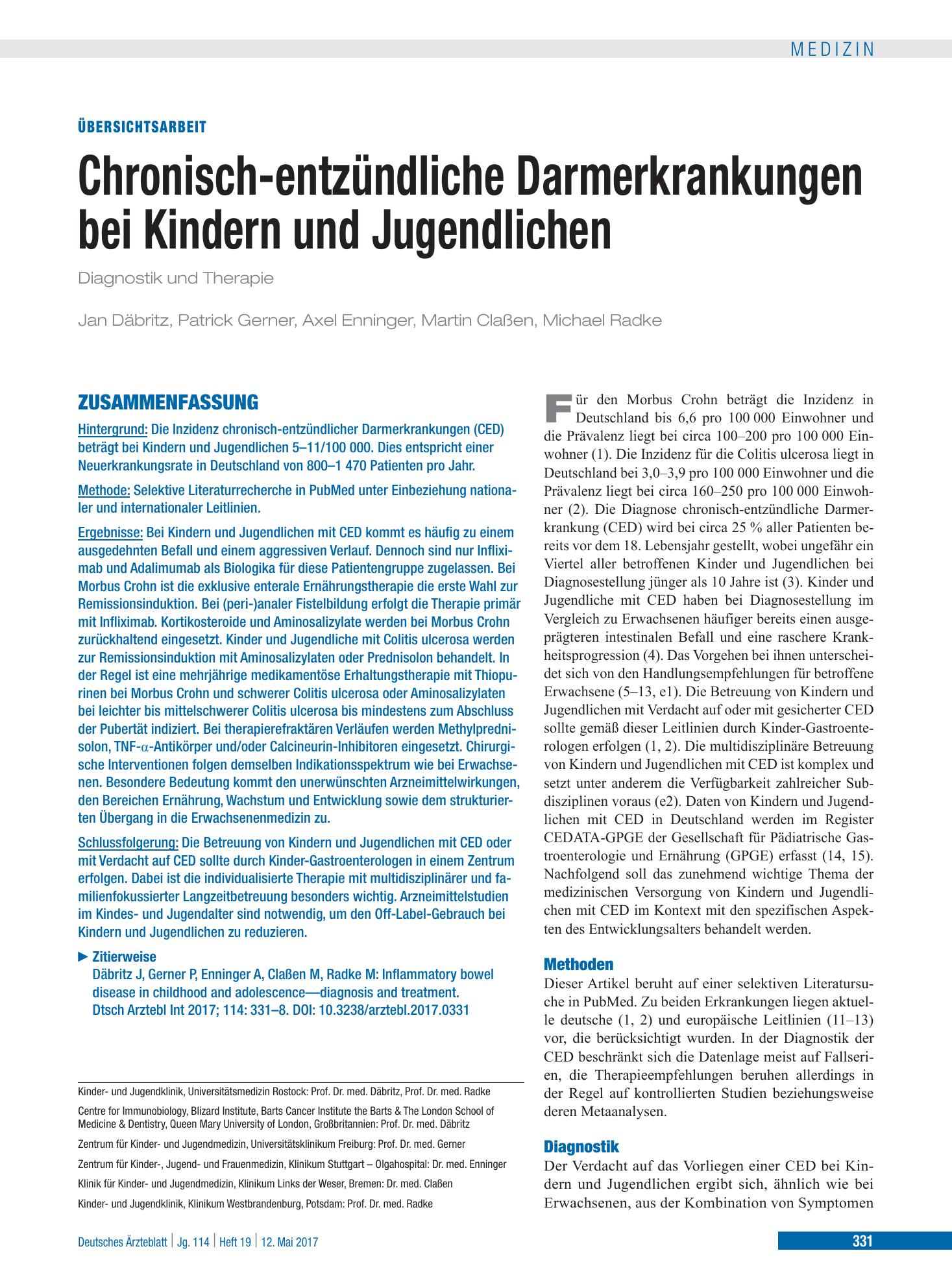 Vorschauseite 1: Chronisch-entzündliche Darmerkrankungen bei Kindern und Jugendlichen – Deutsches Ärzteblatt