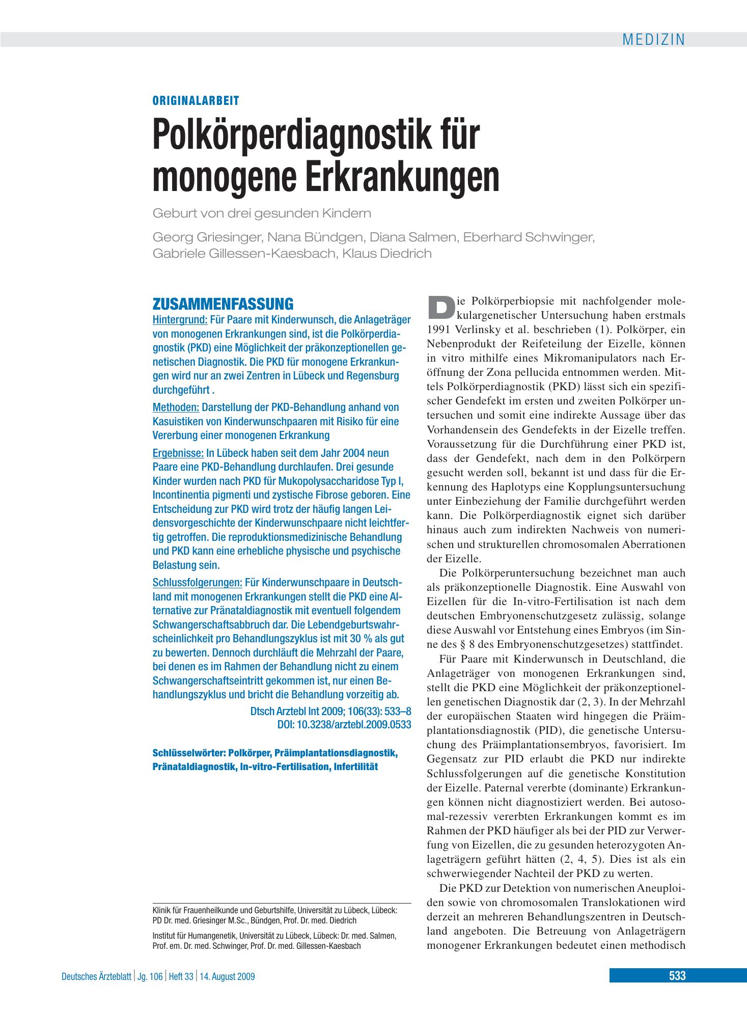 Vorschauseite 1: Polkörperdiagnostik für monogene Erkrankungen – Deutsches Ärzteblatt